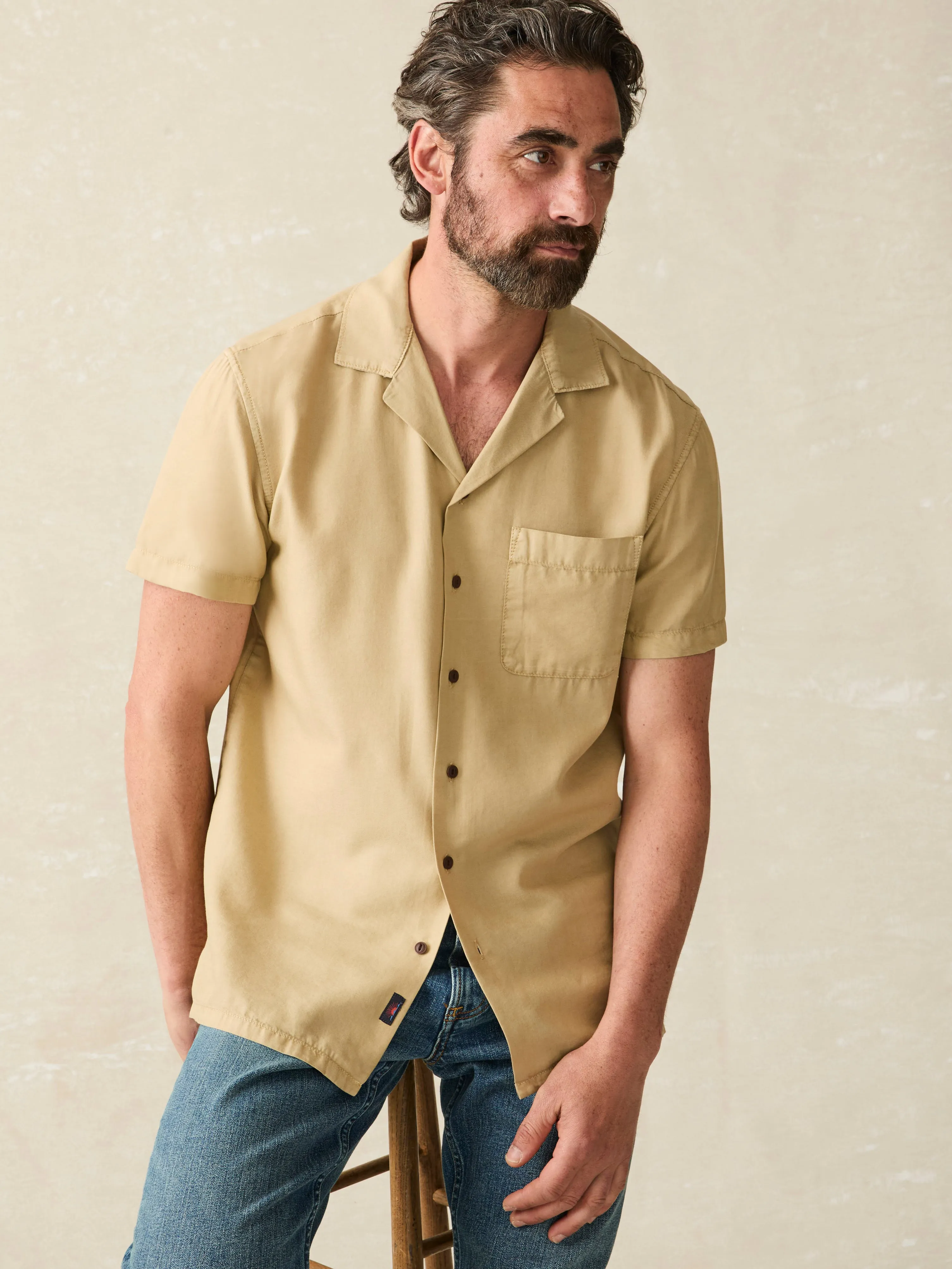 Short-Sleeve Getaway Camp Shirt - Safari Khaki sold by Faherty