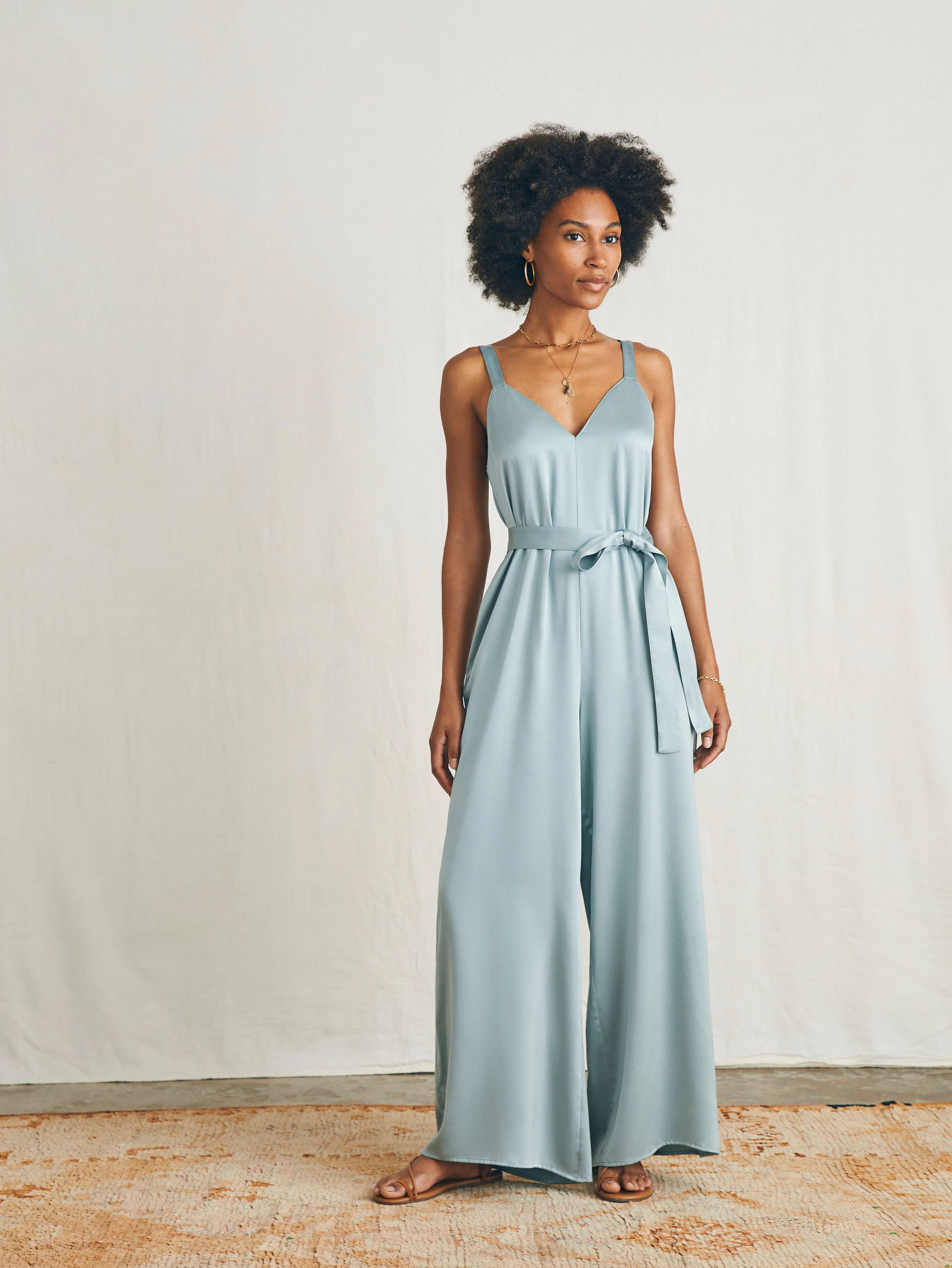 Sandwashed Silk Jumpsuit - Silver Blue sold by Faherty