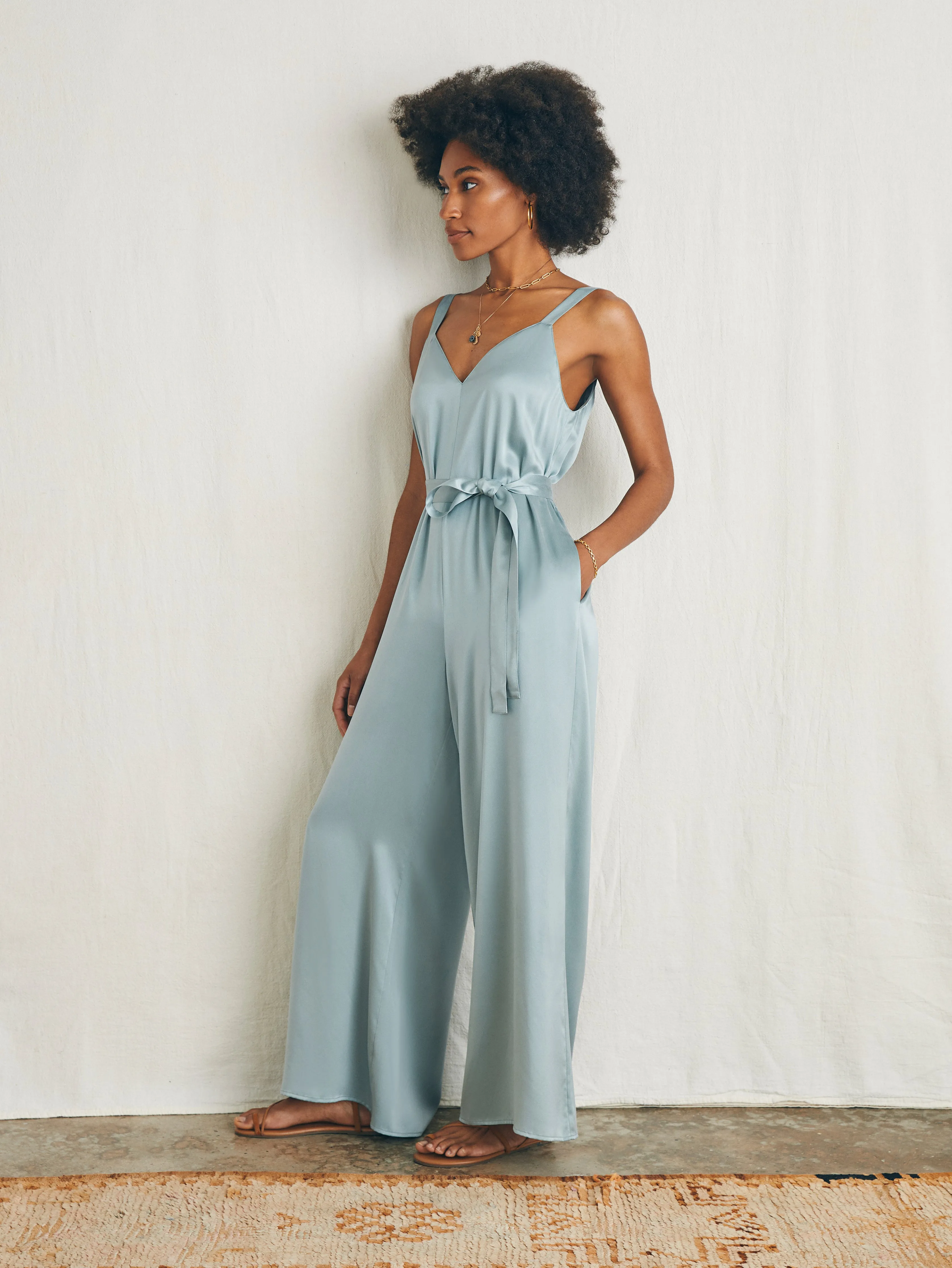 Sandwashed Silk Jumpsuit - Silver Blue sold by Faherty product image thumbnail 3