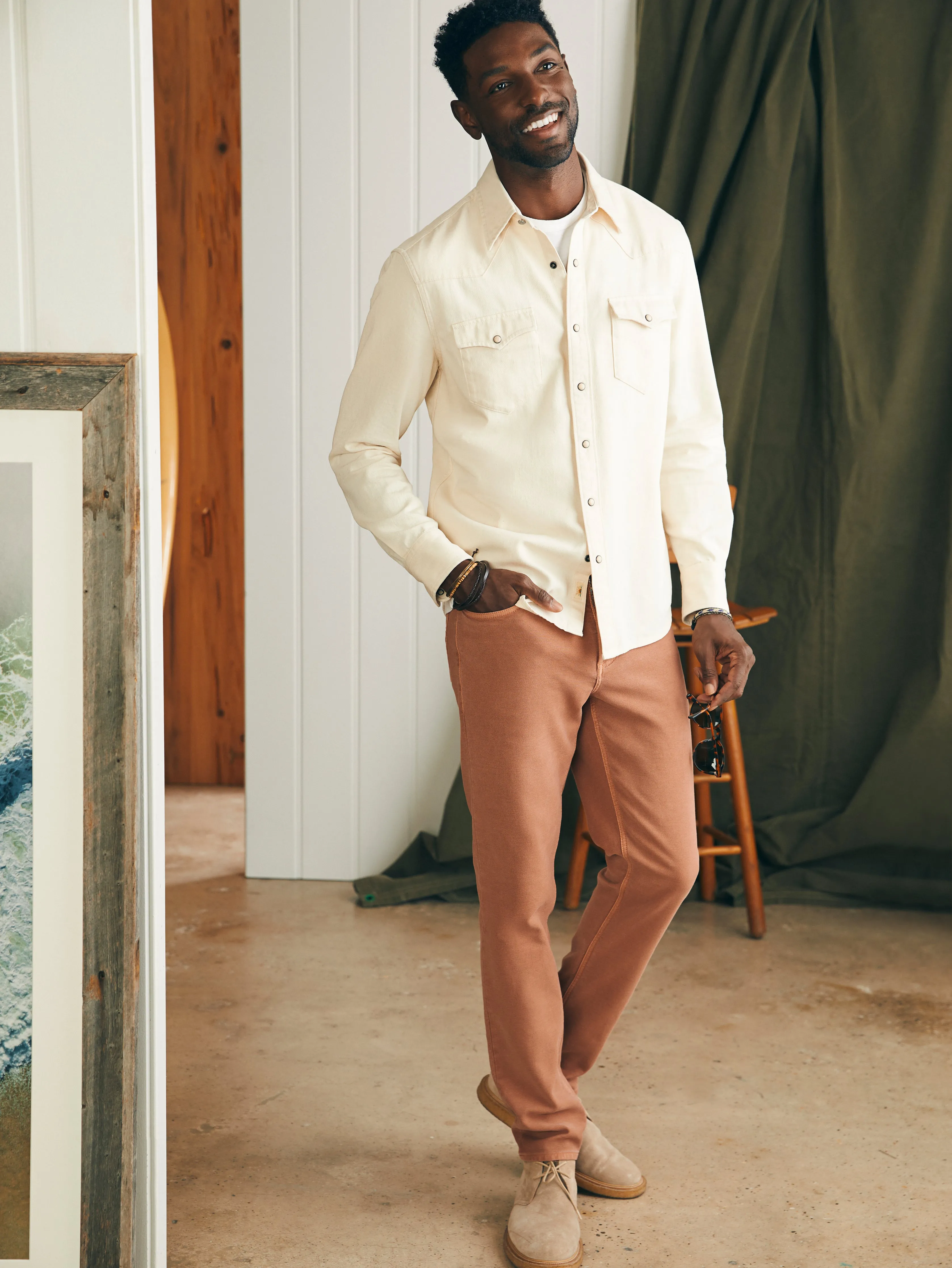 Stretch Terry 5-Pocket Pant (32" Inseam) - Mesa Red sold by Faherty product image thumbnail 2