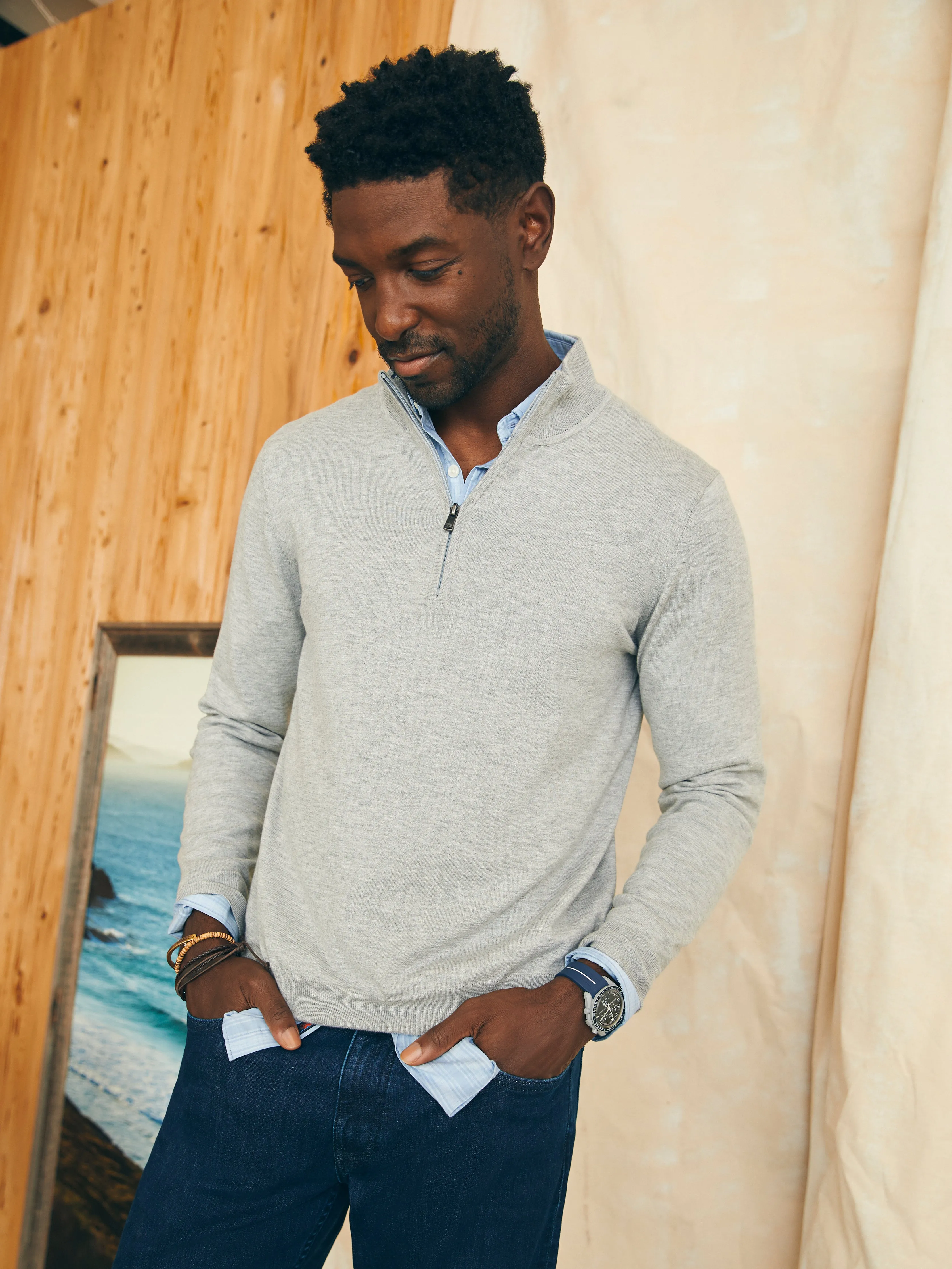 Movement™ Quarter Zip Sweater (Tall) - Mineral Grey Heather sold by Faherty product image thumbnail 3