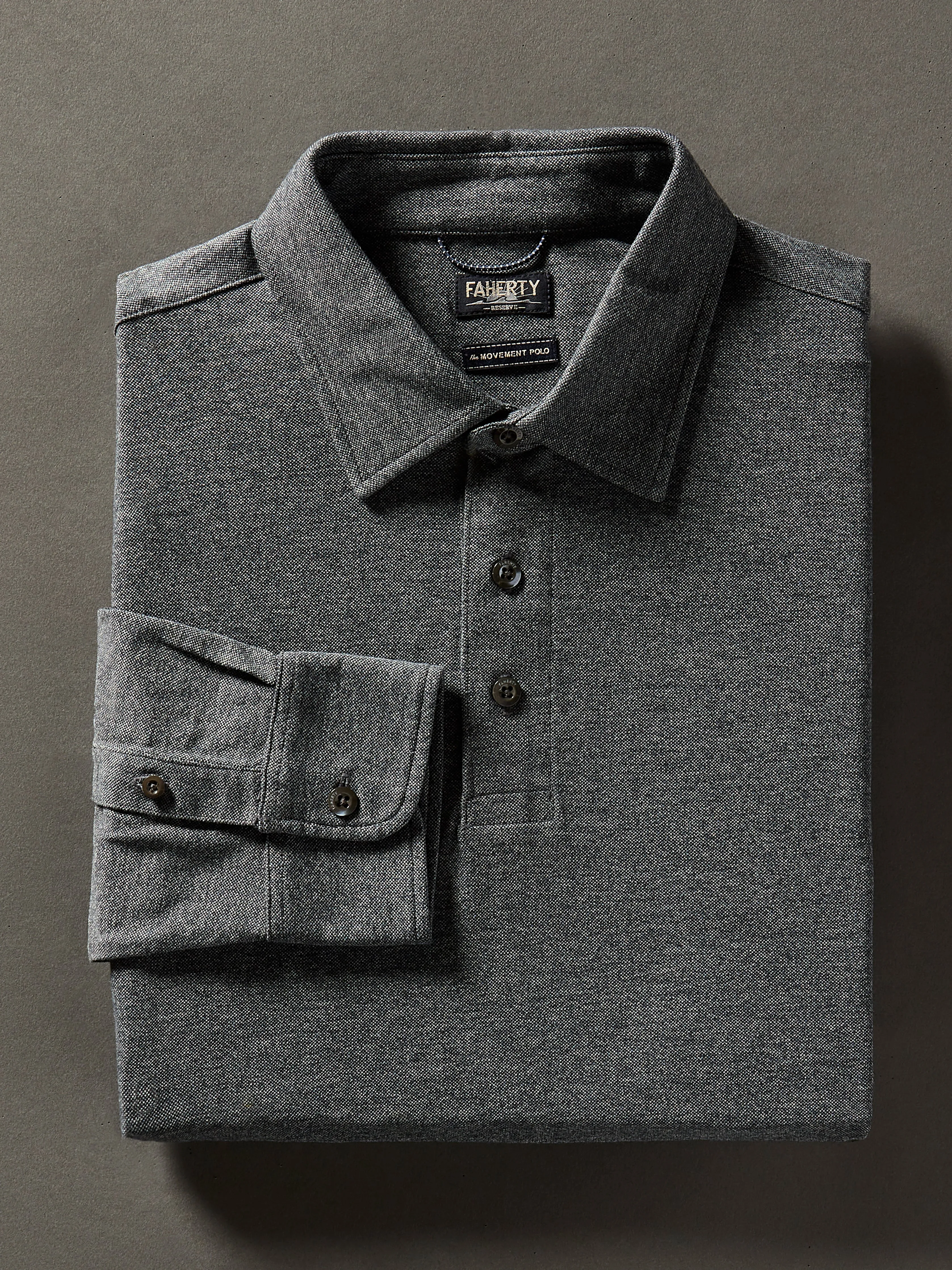 Movement™ Long-Sleeve Pique Polo - Dusty Iron Heather sold by Faherty