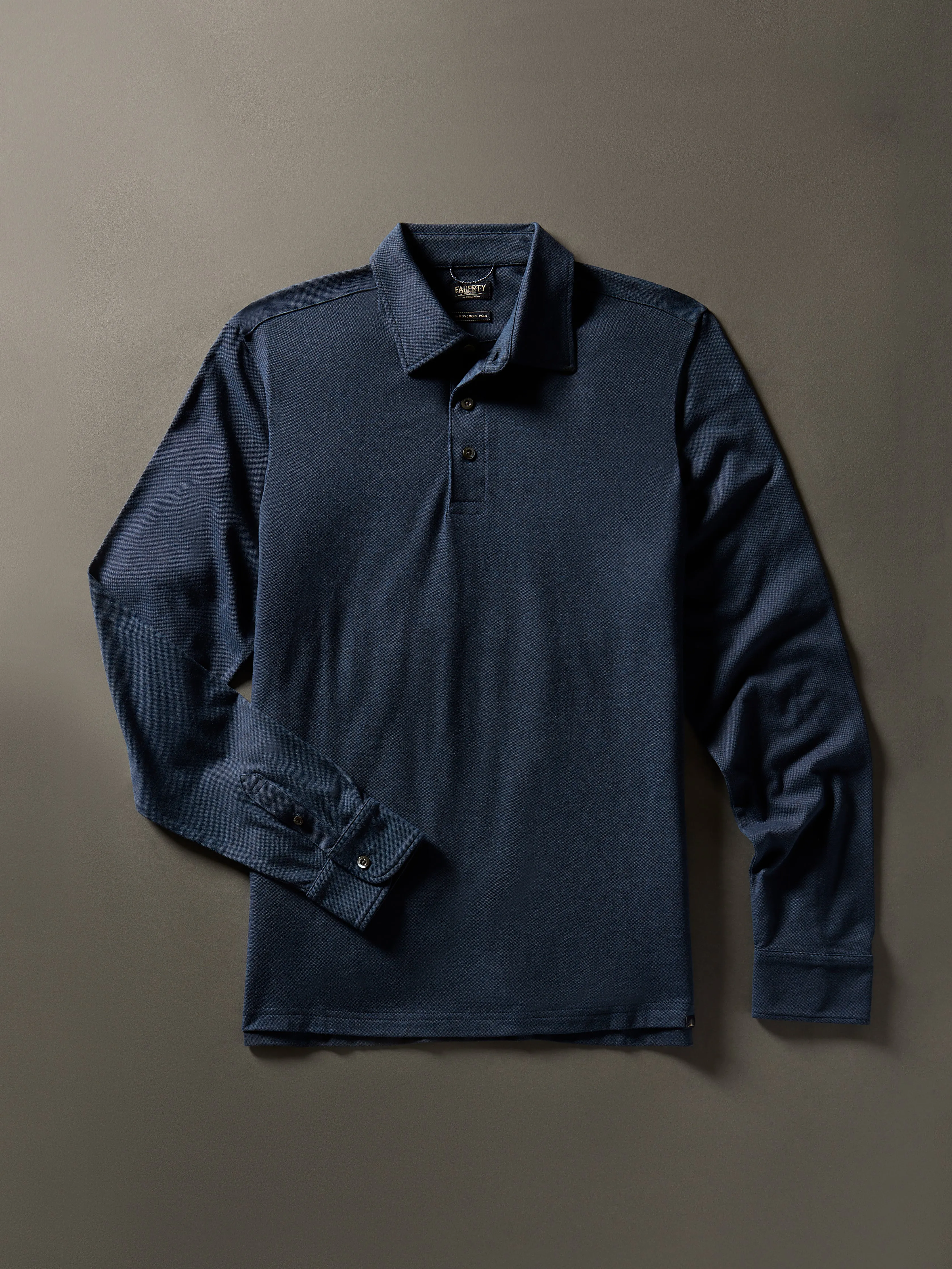 Movement™ Long-Sleeve Pique Polo - Harbor Night Heather sold by Faherty product image thumbnail 3