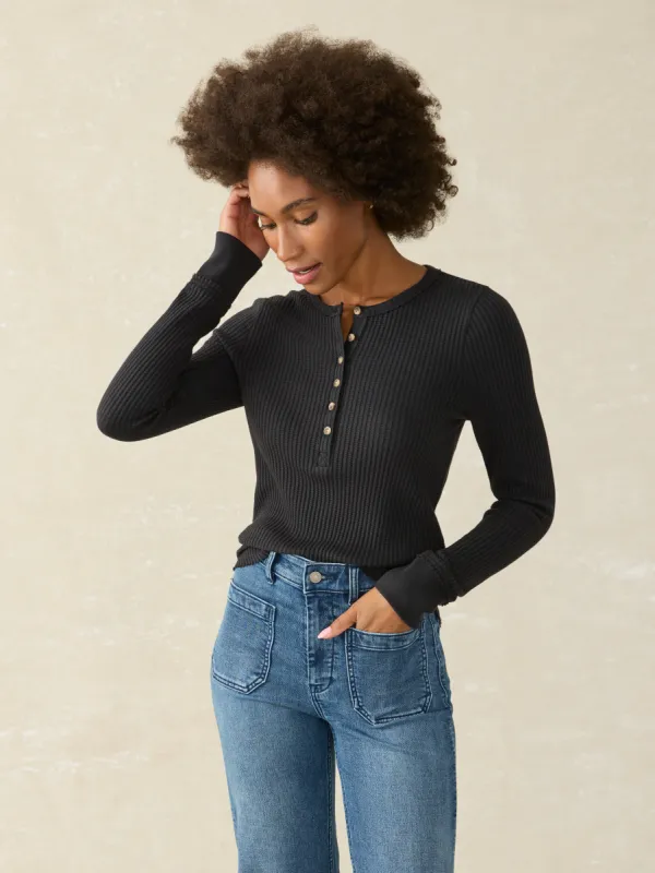 Legend™ Apres Waffle Henley - Black sold by Faherty