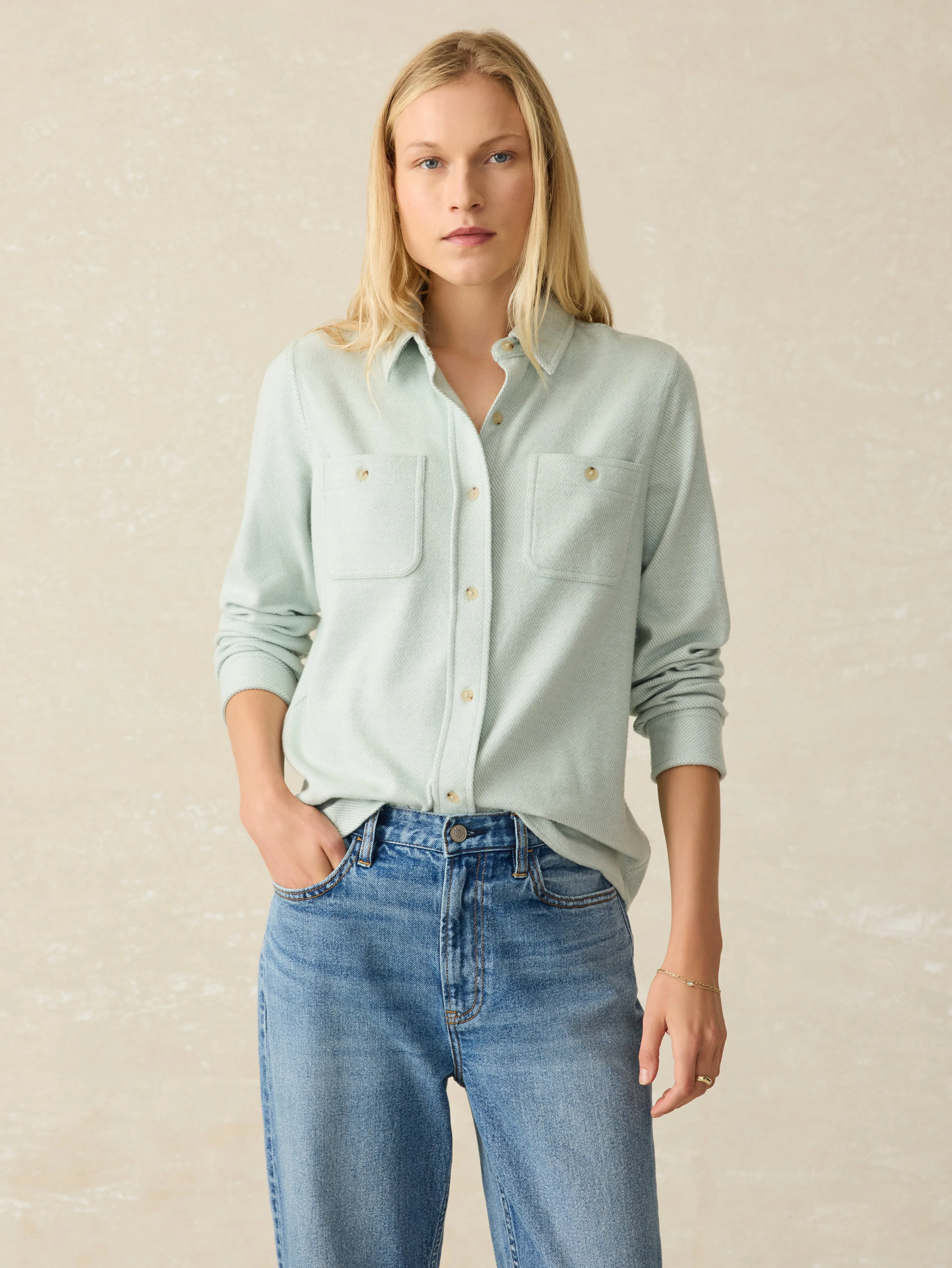 Legend™ Sweater Shirt - Jadeite Twill sold by Faherty