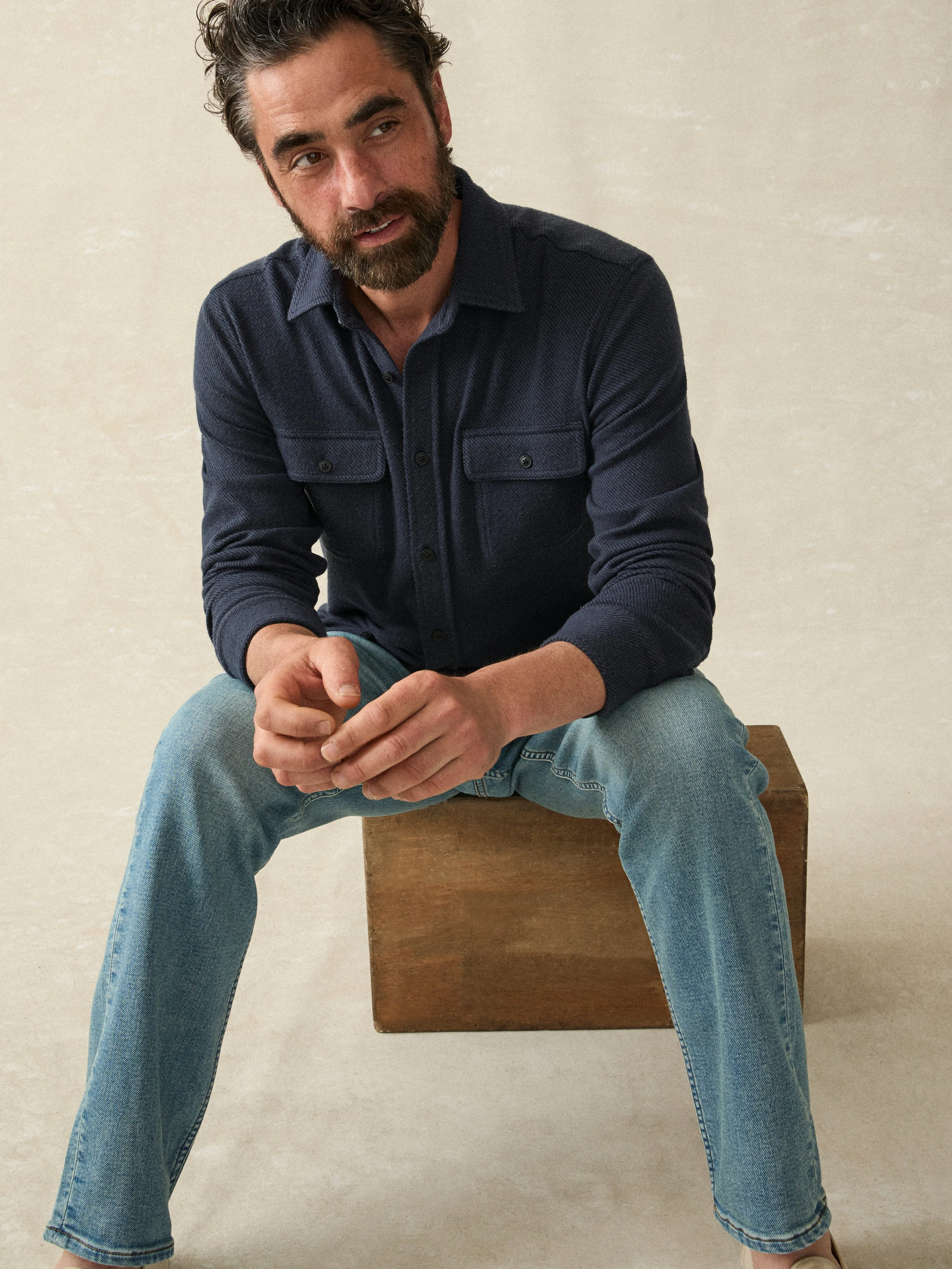 Legend™ Sweater Shirt (Tall) - Brighton Navy Twill sold by Faherty product image thumbnail 3