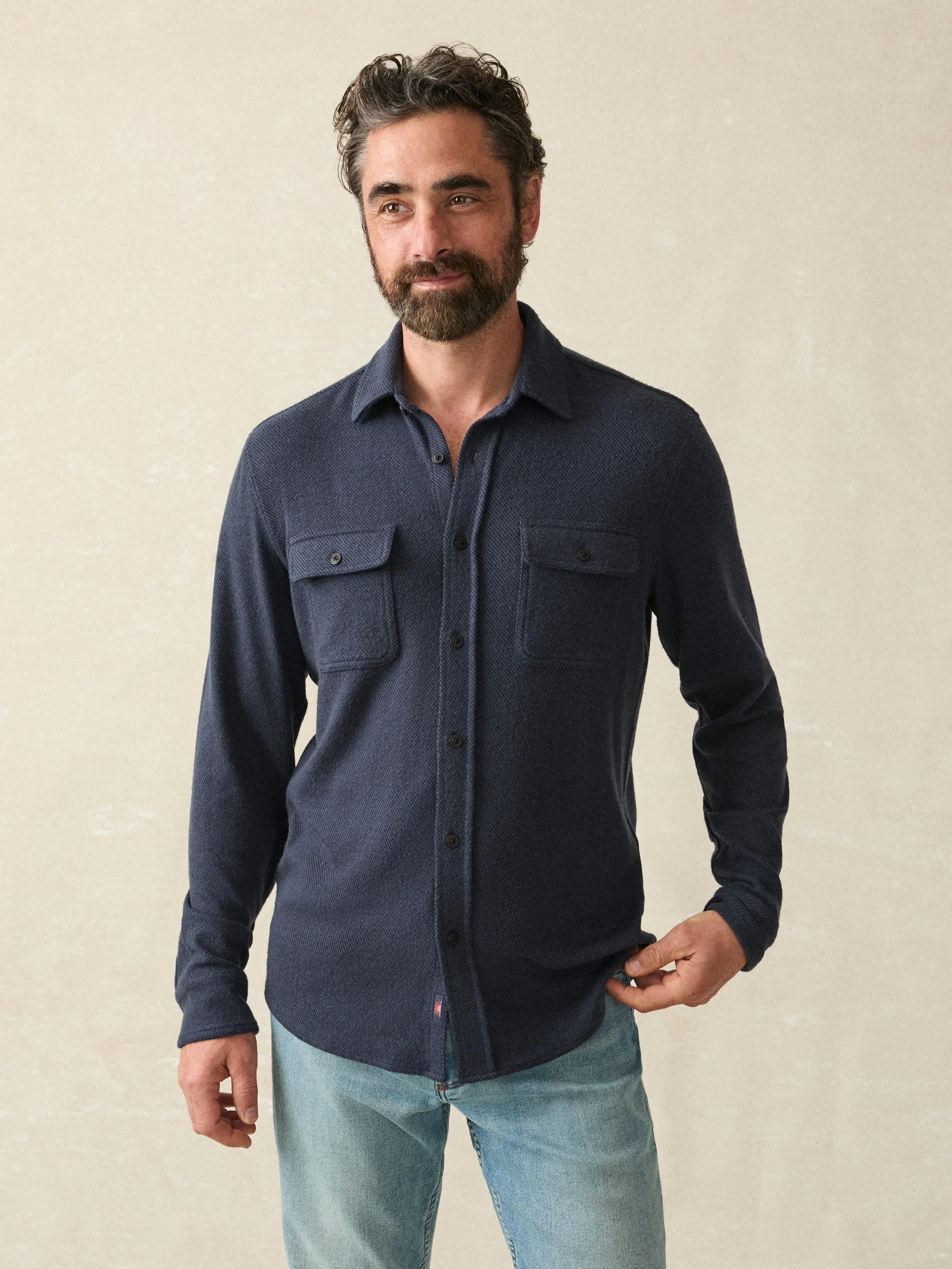 Legend™ Sweater Shirt (Tall) - Brighton Navy Twill sold by Faherty