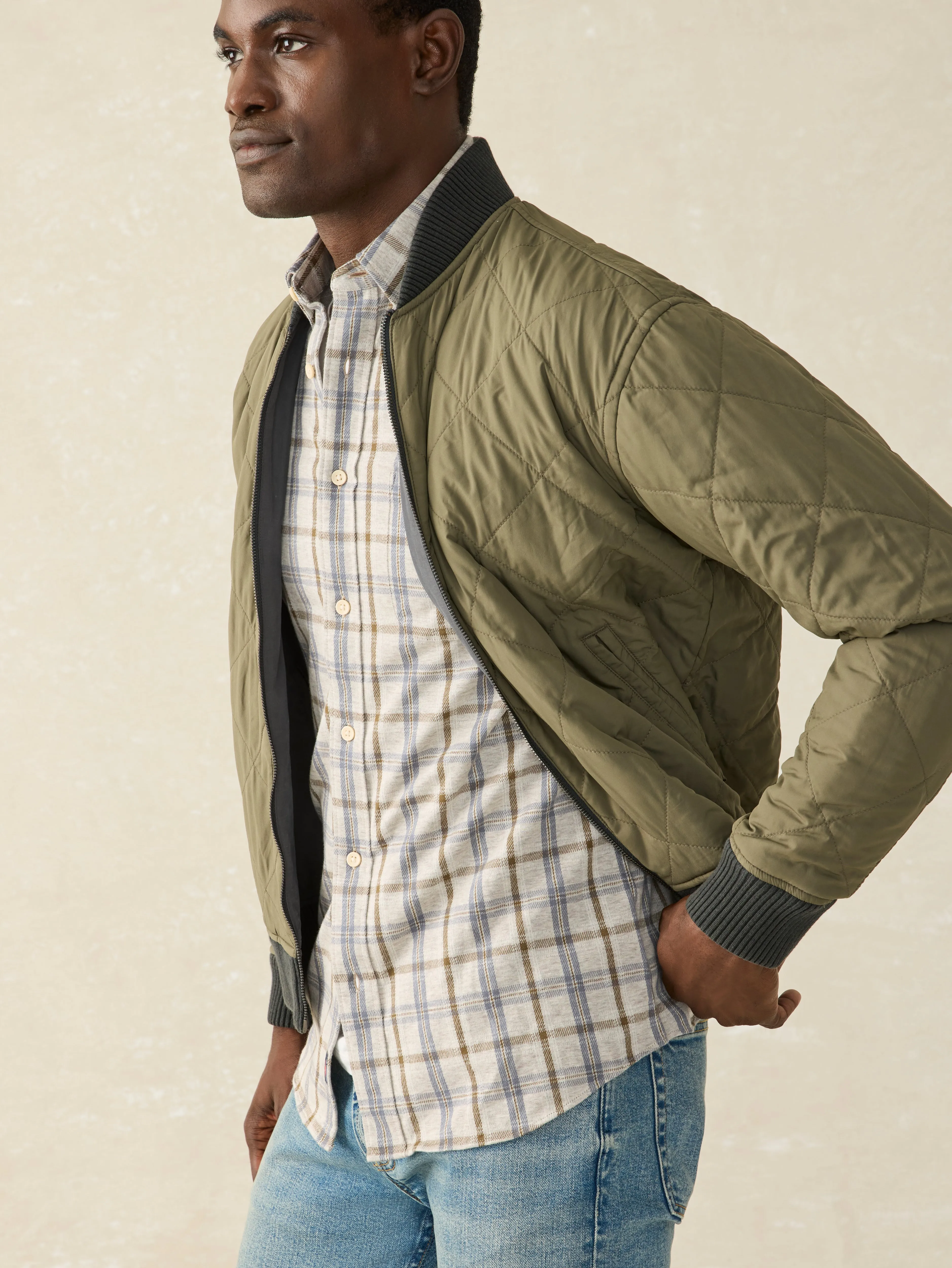 Reversible Surplus Bomber - Washed Charcoal Deep Sage sold by Faherty product image thumbnail 2
