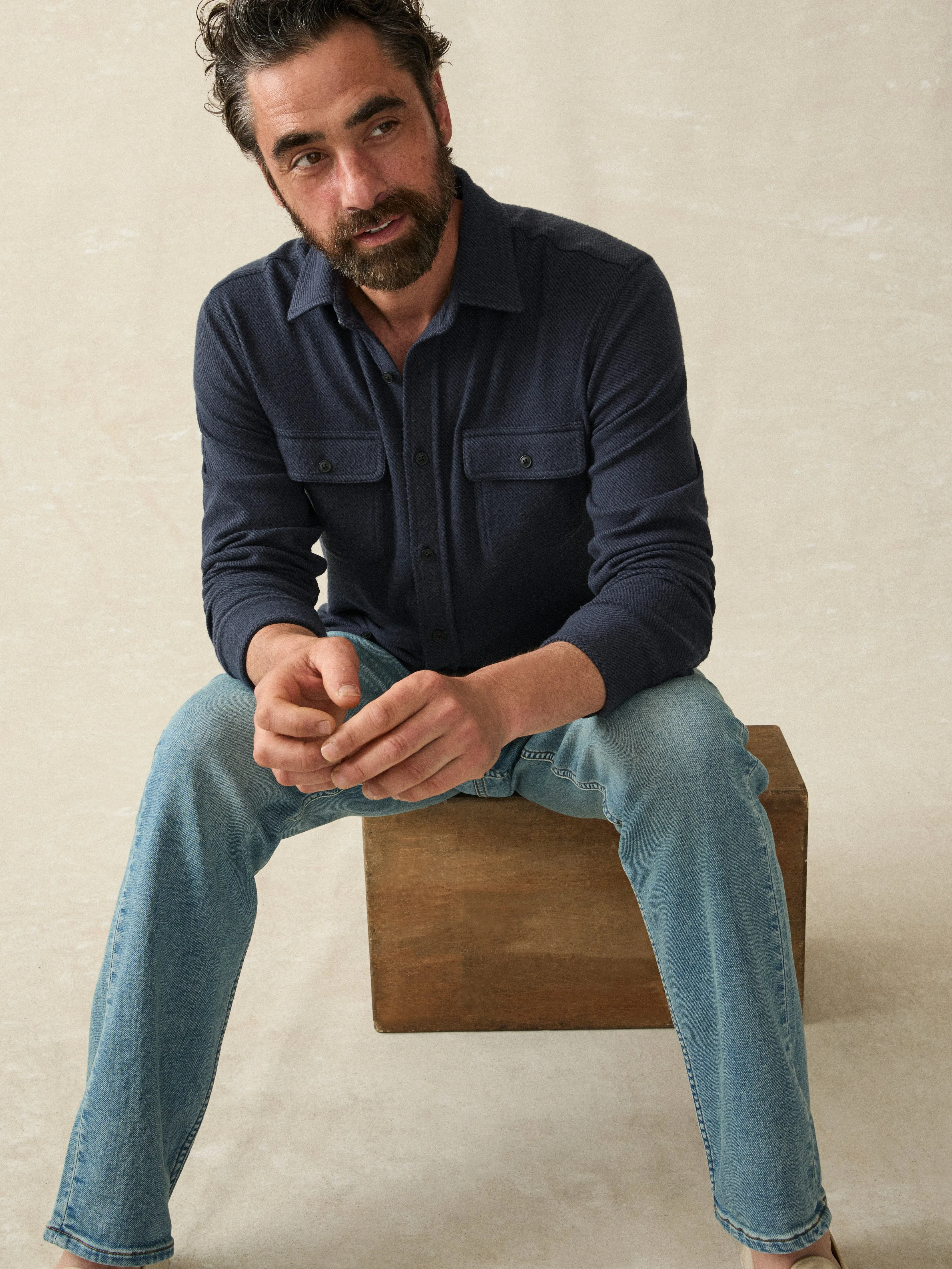 Legend™ Sweater Shirt - Brighton Navy Twill sold by Faherty product image thumbnail 3