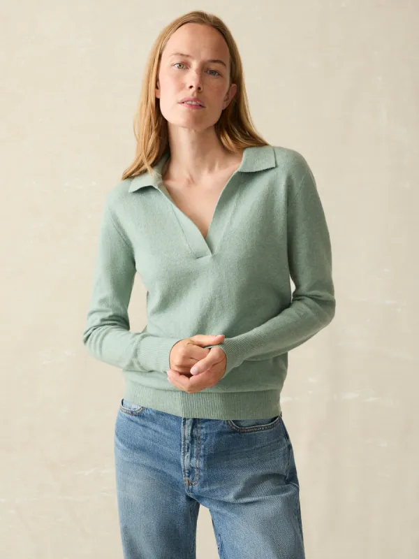 Jackson Sweater Polo - Jadeite Heather sold by Faherty