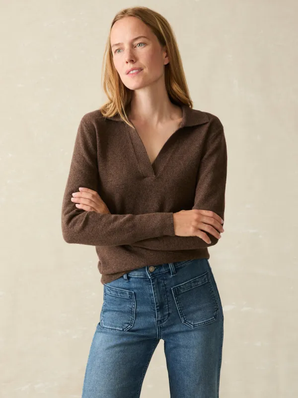 Jackson Sweater Polo - Mocha Heather sold by Faherty