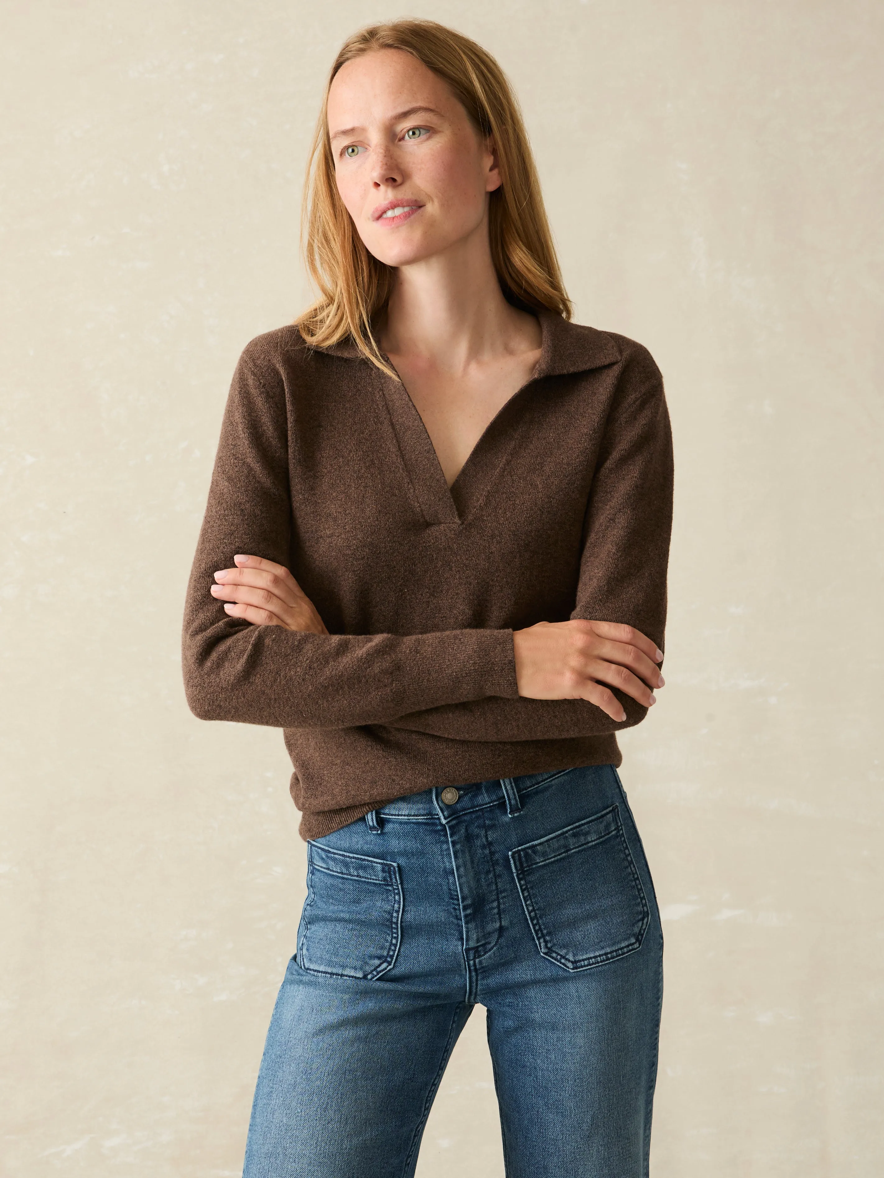 Jackson Sweater Polo - Mocha Heather sold by Faherty