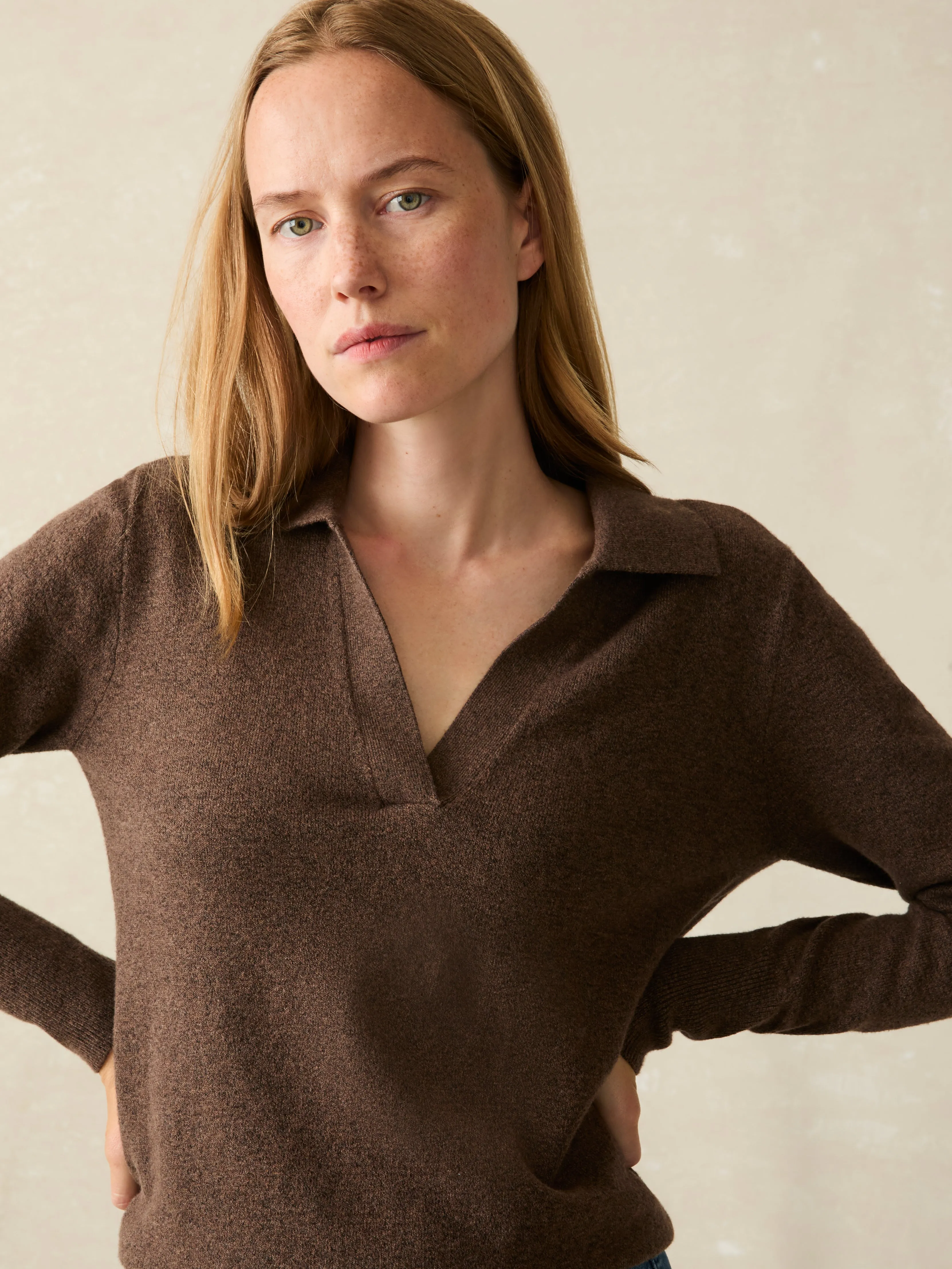 Jackson Sweater Polo - Mocha Heather sold by Faherty product image thumbnail 2