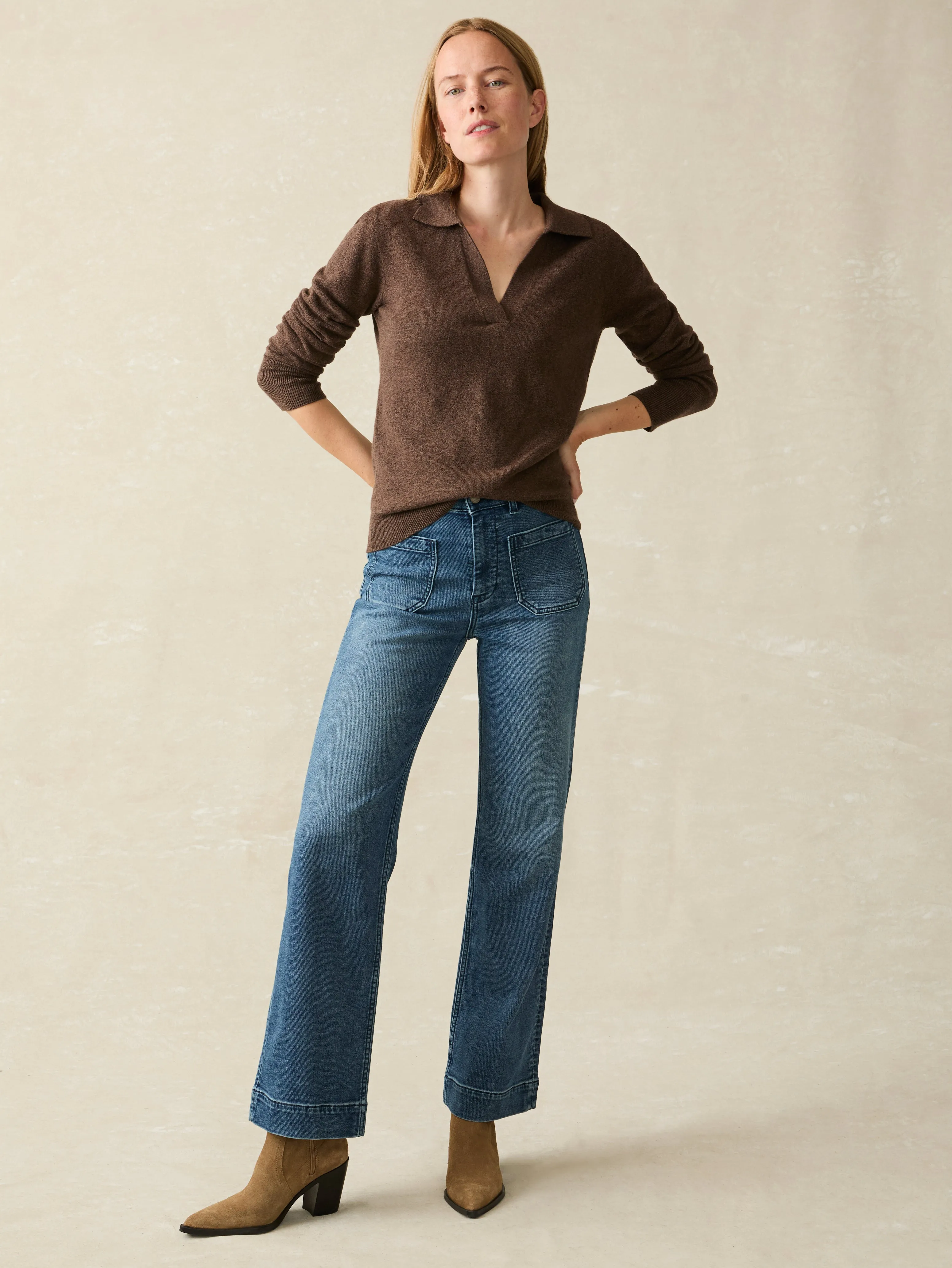 Jackson Sweater Polo - Mocha Heather sold by Faherty product image thumbnail 4