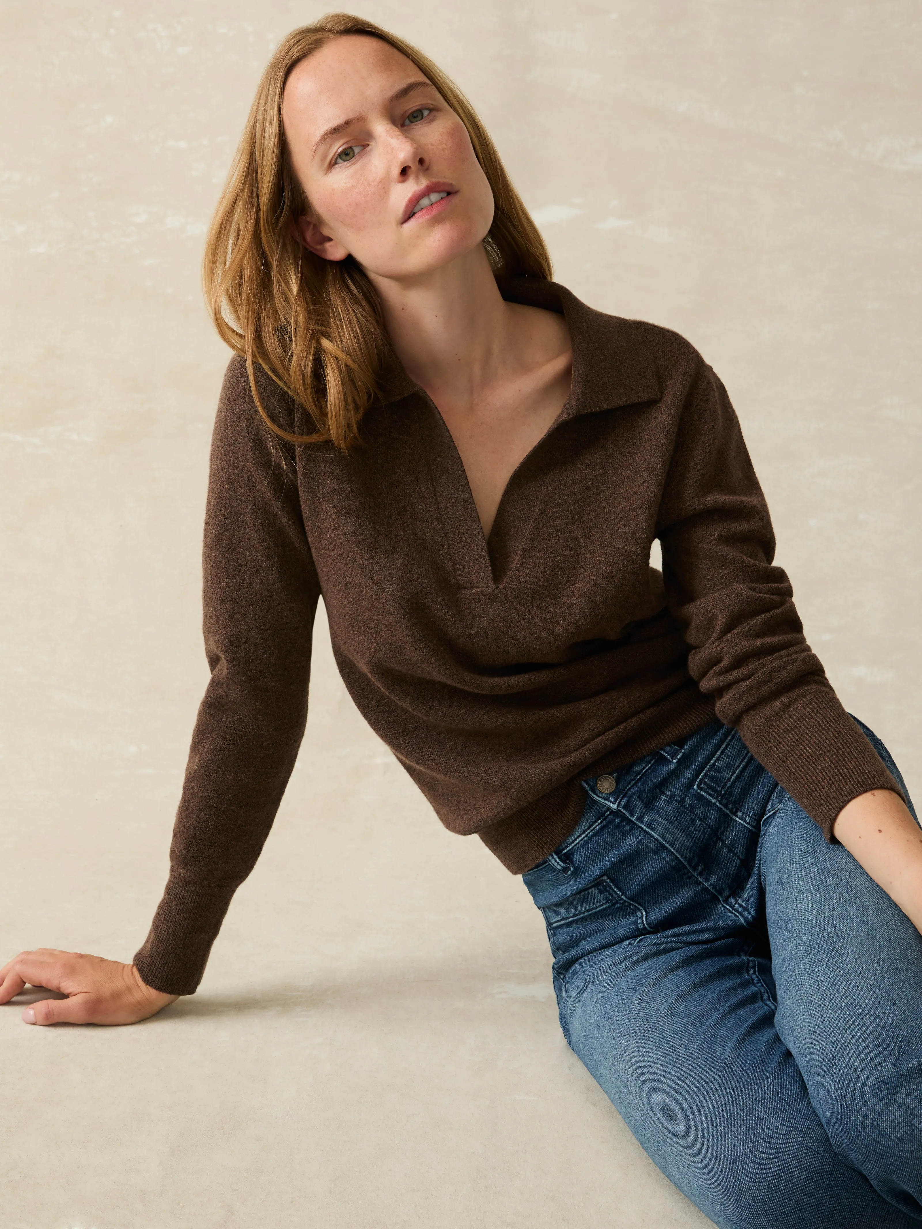 Jackson Sweater Polo - Mocha Heather sold by Faherty product image thumbnail 3