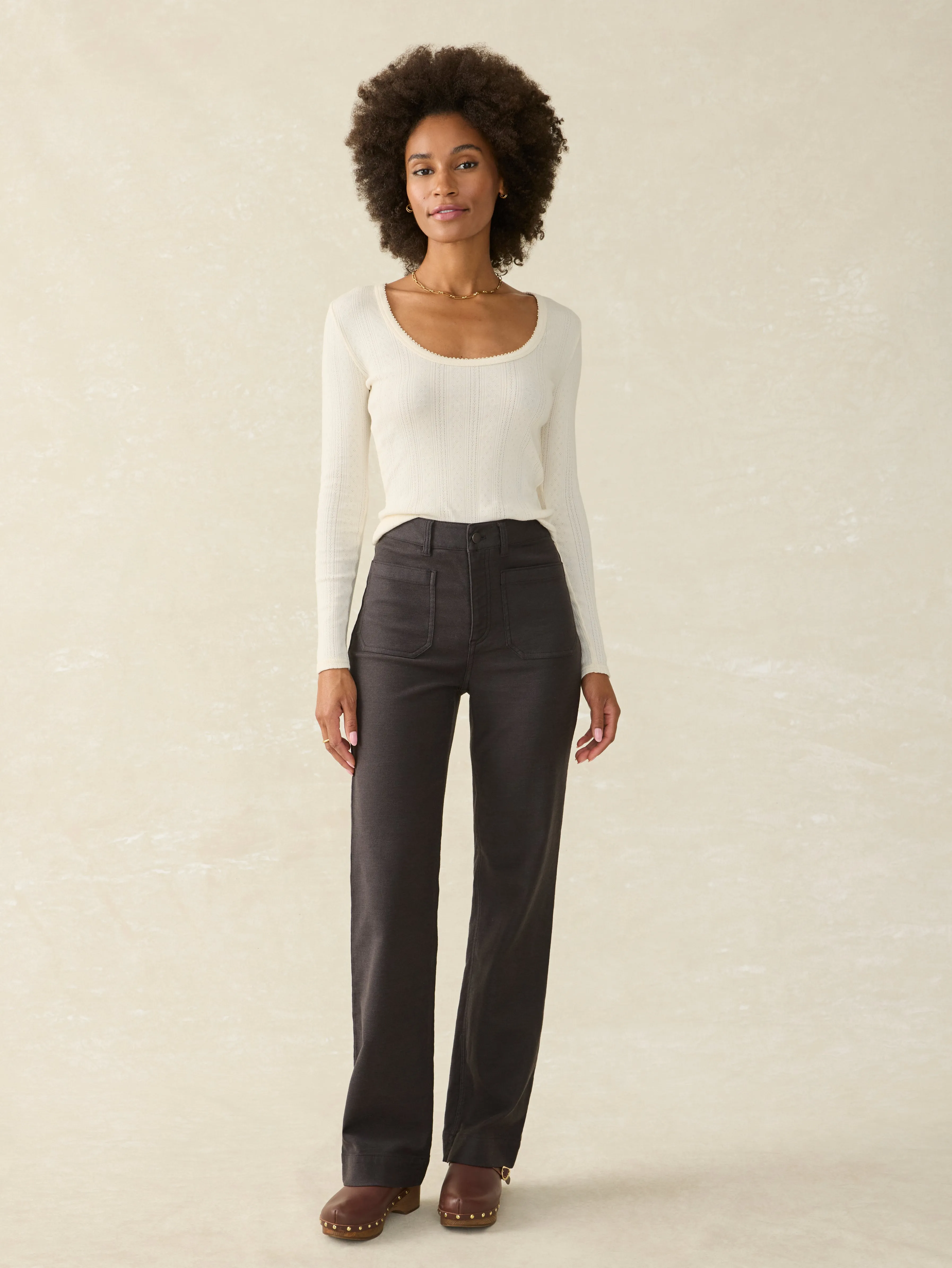 Pacific Pointelle Scoop Neck - Egret sold by Faherty product image thumbnail 4