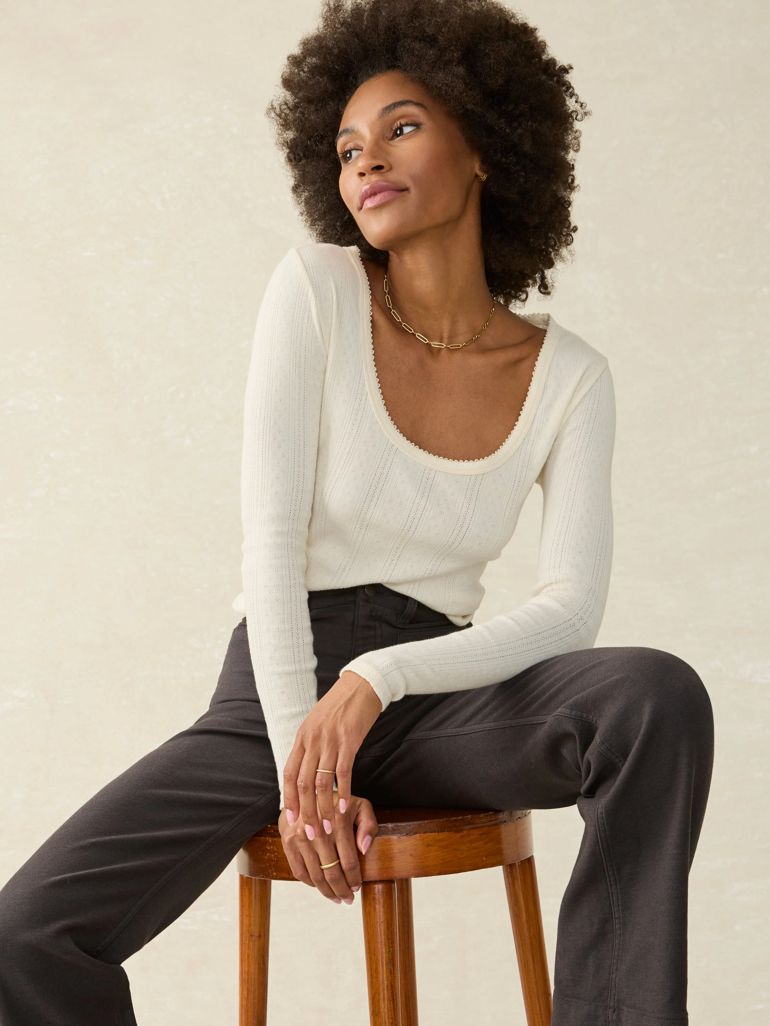 Pacific Pointelle Scoop Neck - Egret sold by Faherty product image thumbnail 3