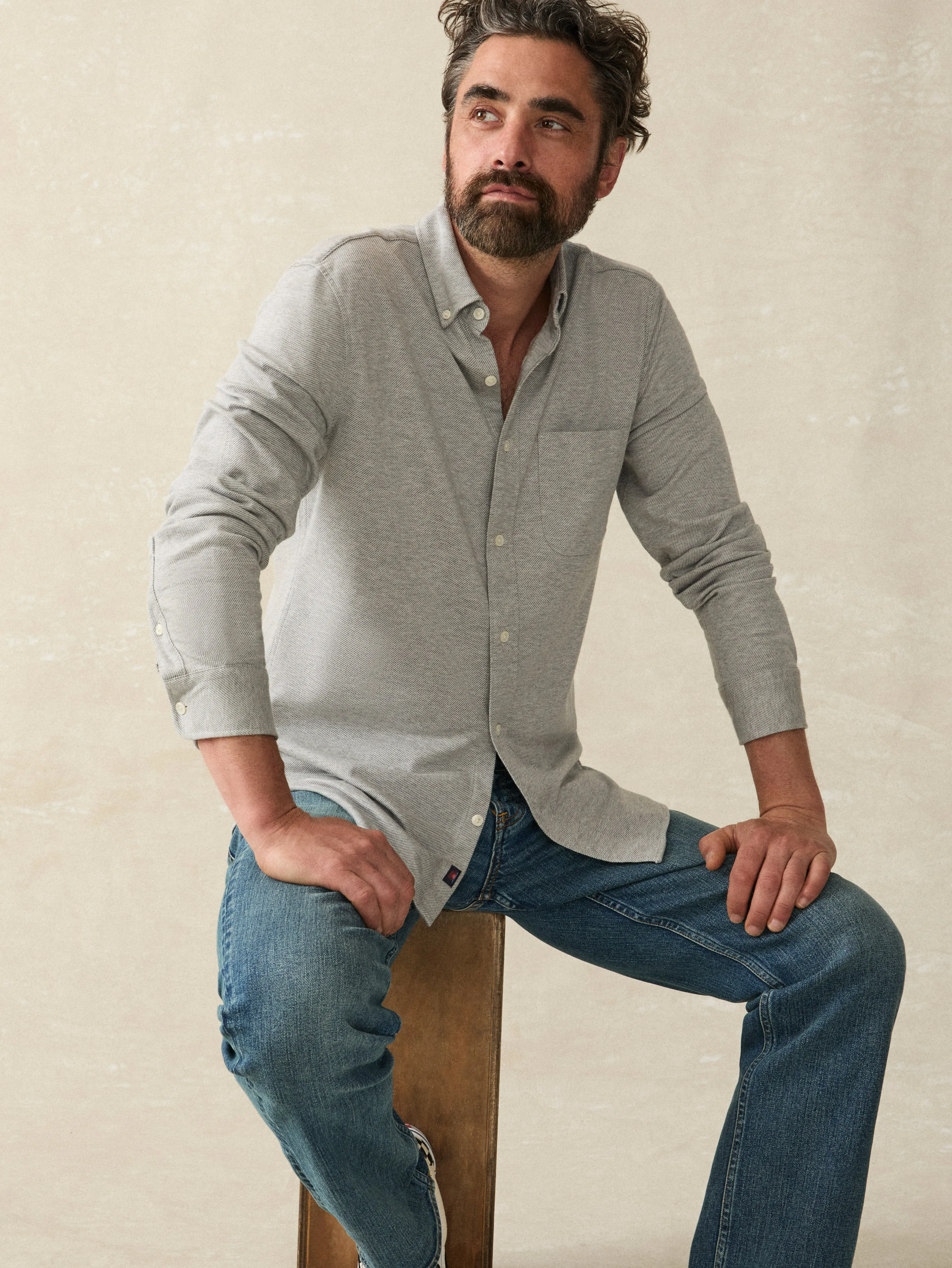 Coastline Knit Shirt - Grey Heather Twill sold by Faherty product image thumbnail 3