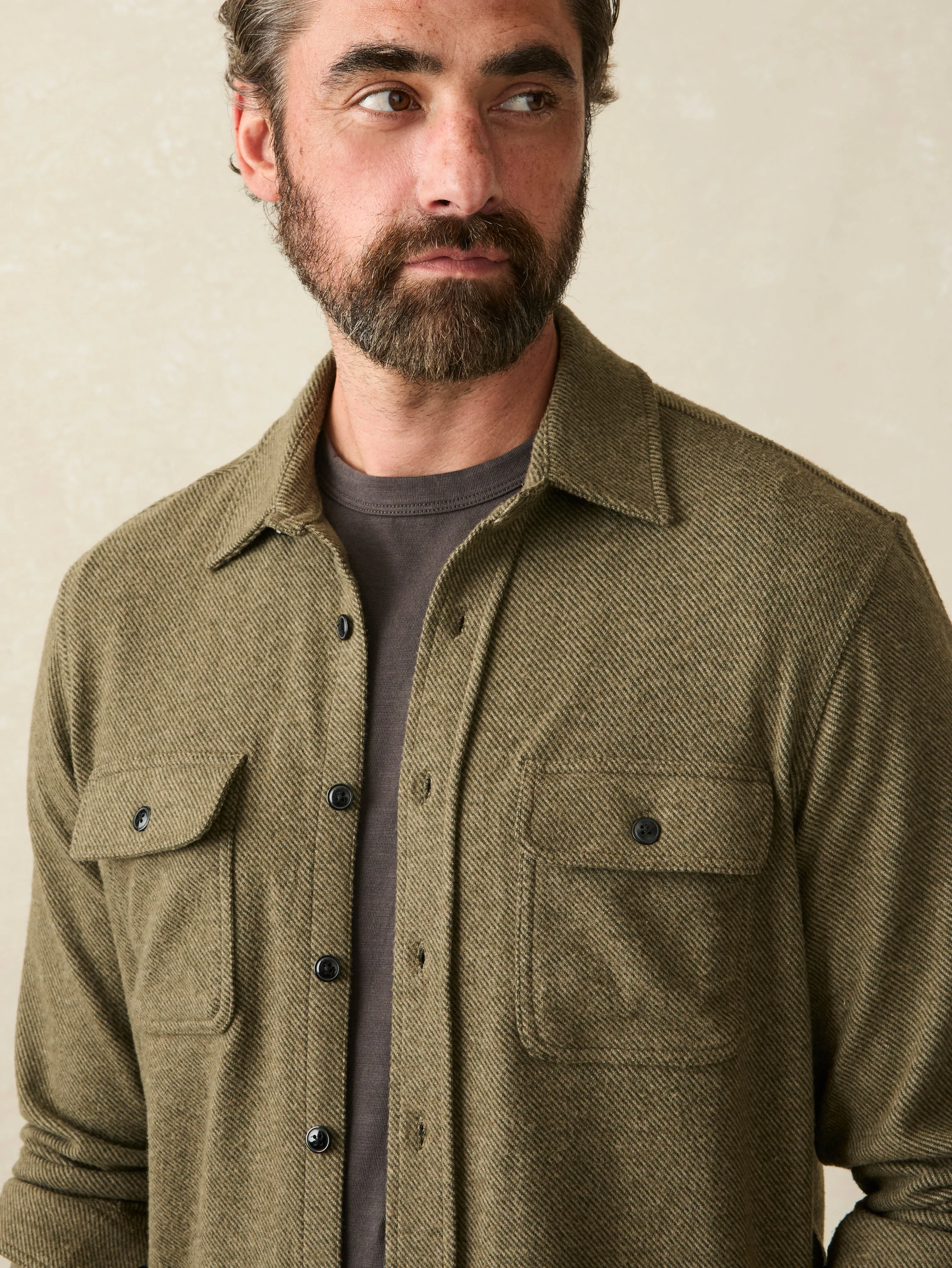 Legend™ Sweater Shirt - Olive Melange Twill sold by Faherty product image thumbnail 2