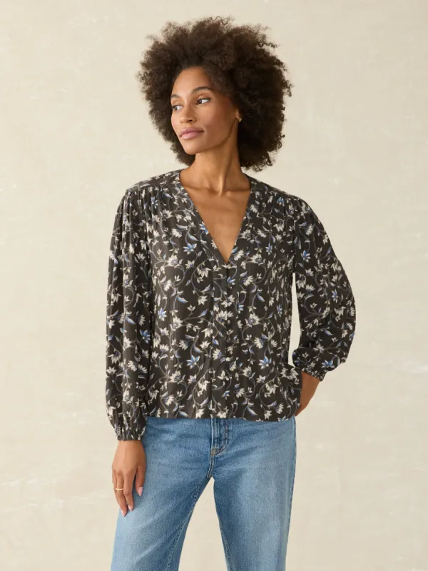 Dakota Blouse - Blue Jasmine Floral sold by Faherty
