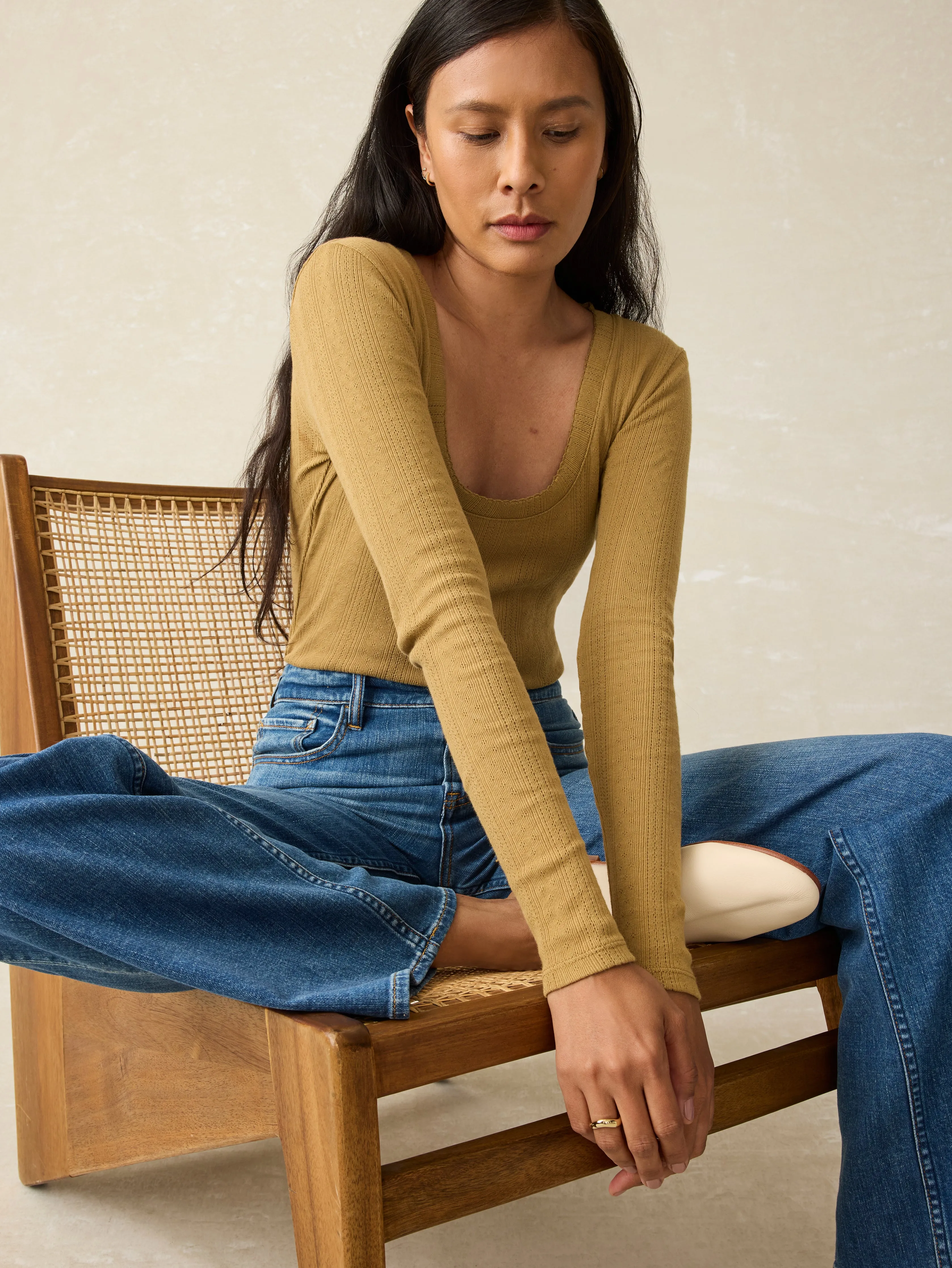 Pacific Pointelle Scoop Neck - Antique Bronze sold by Faherty product image thumbnail 2