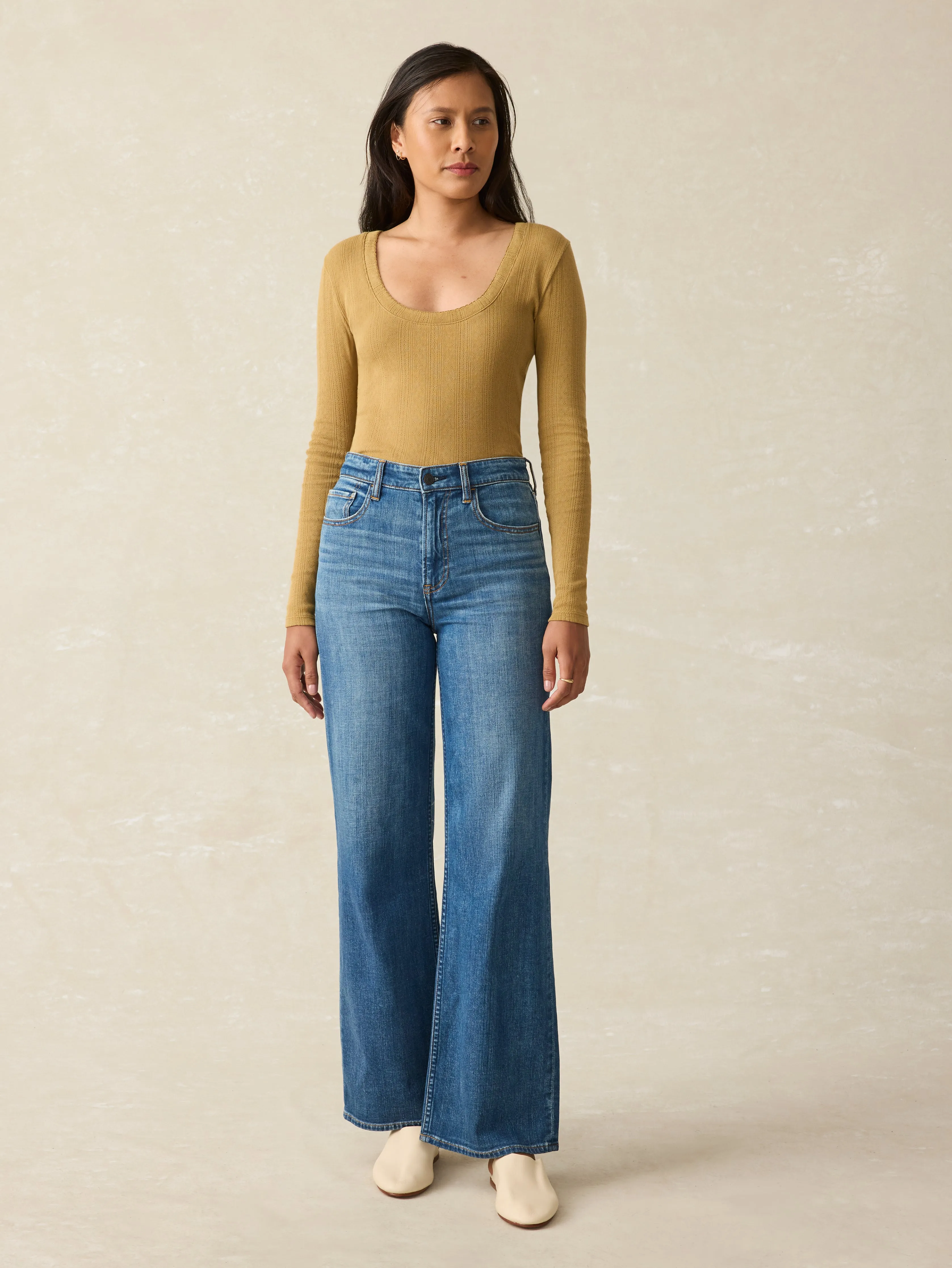 Pacific Pointelle Scoop Neck - Antique Bronze sold by Faherty