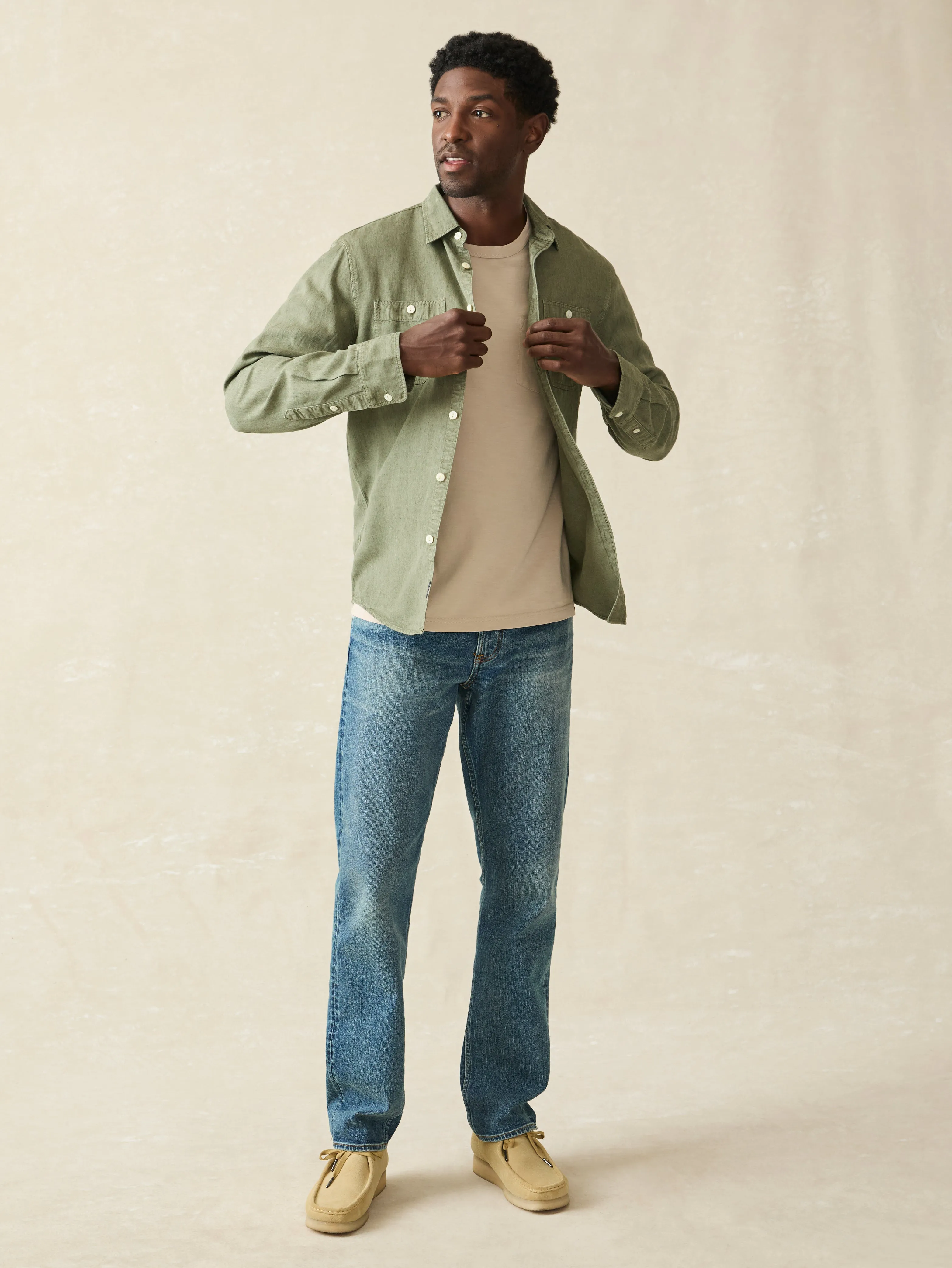 Tried & True Chambray Workshirt - Desert Olive sold by Faherty product image thumbnail 4