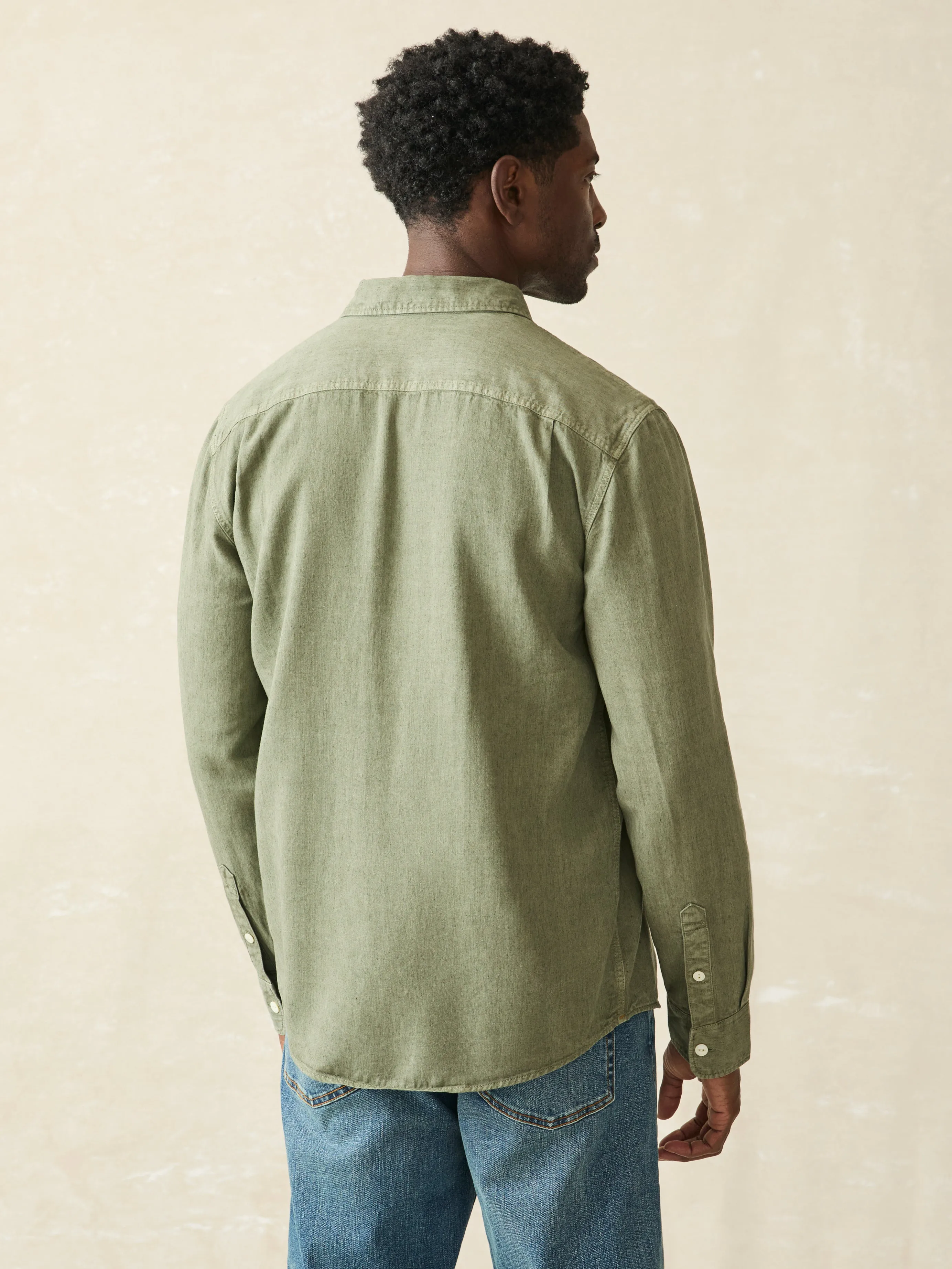 Tried & True Chambray Workshirt - Desert Olive sold by Faherty product image thumbnail 5