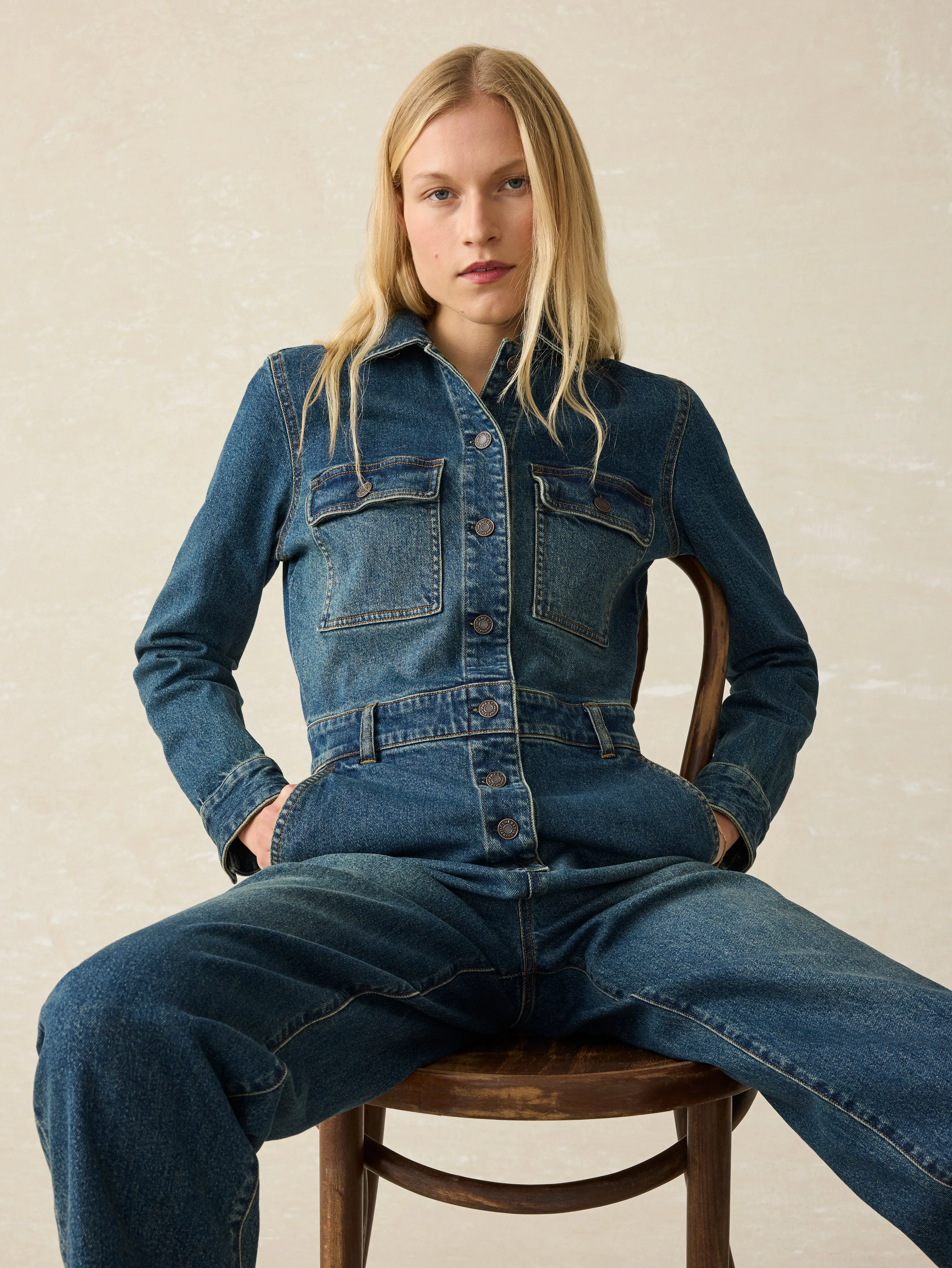 Denim Michelle Jumpsuit - Night Lagoon Wash sold by Faherty product image thumbnail 3