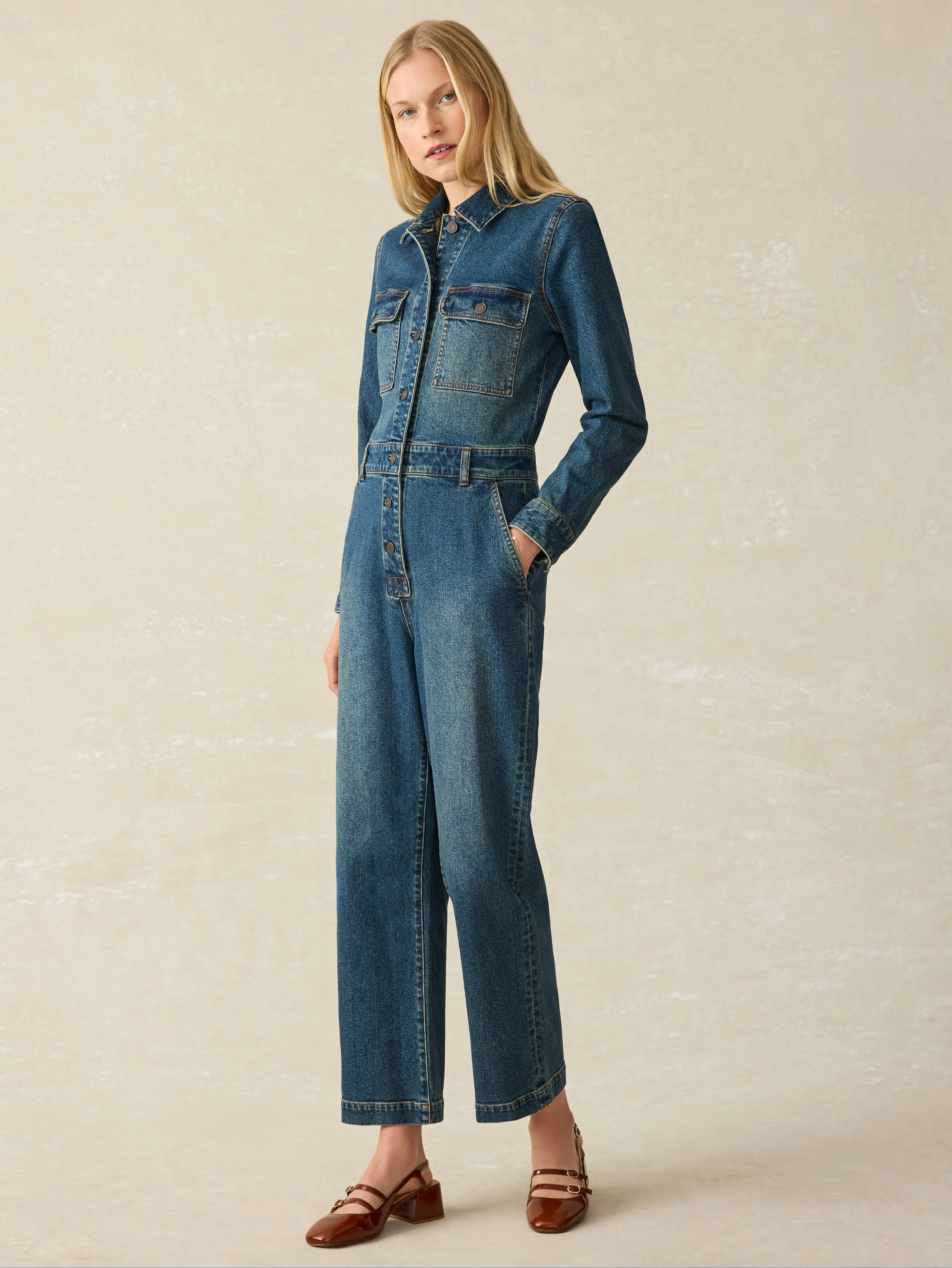 Denim Michelle Jumpsuit - Night Lagoon Wash sold by Faherty