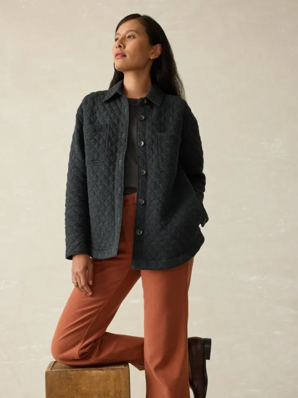 Epic Quilted Fleece Shirt Jacket - Black Heather sold by Faherty