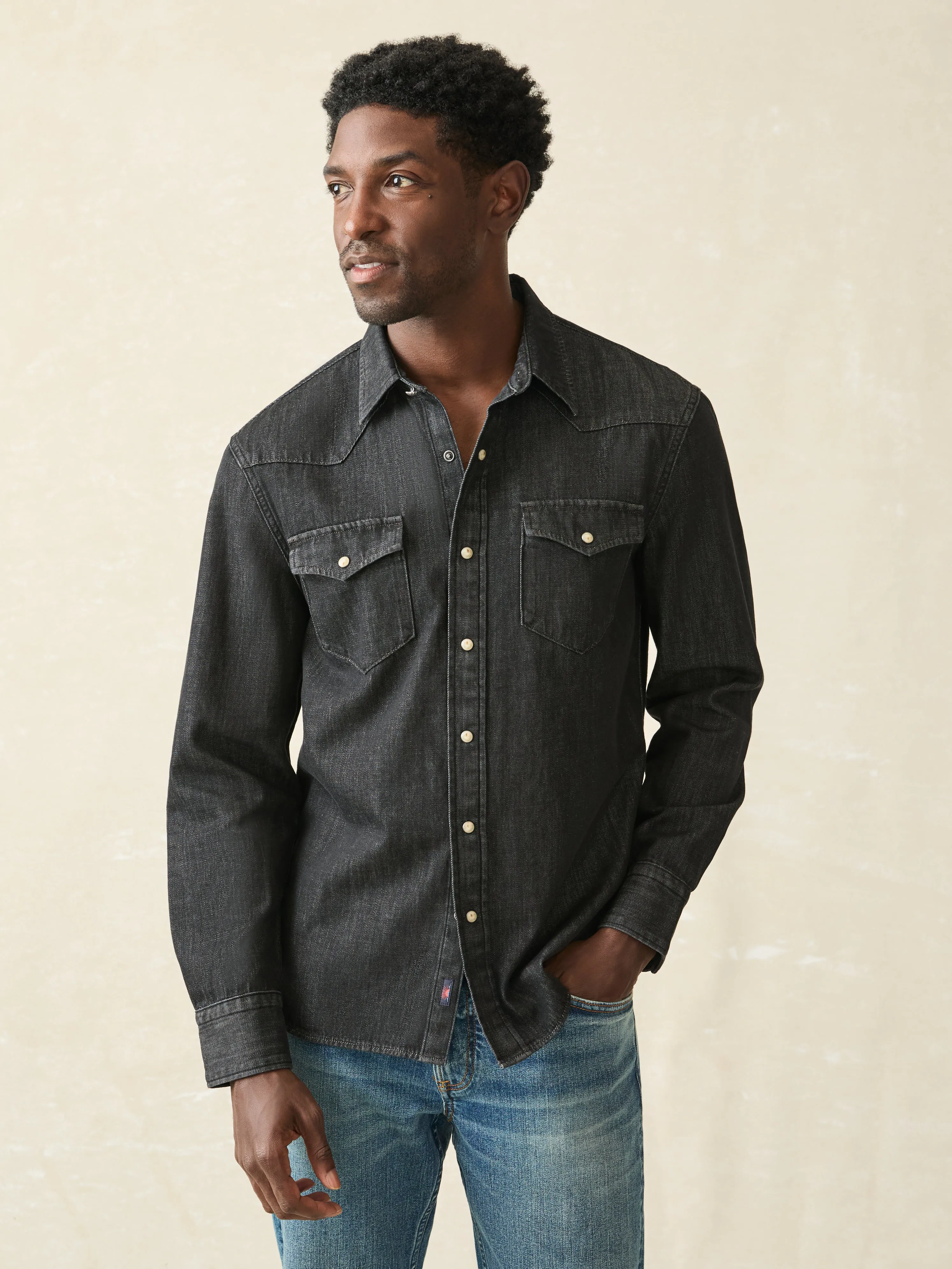 The Western Shirt - Black Sand Wash sold by Faherty