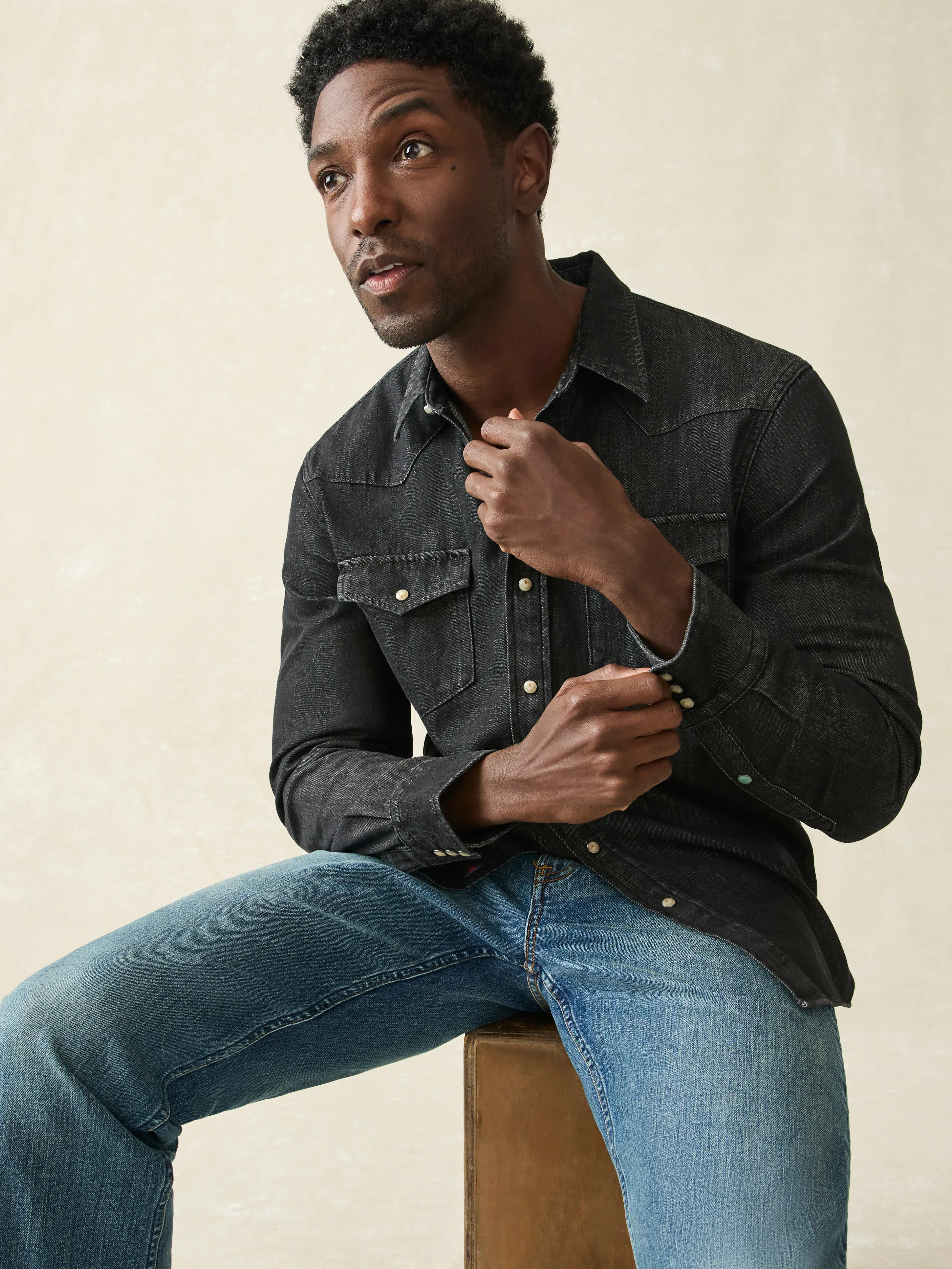 The Western Shirt - Black Sand Wash sold by Faherty product image thumbnail 3