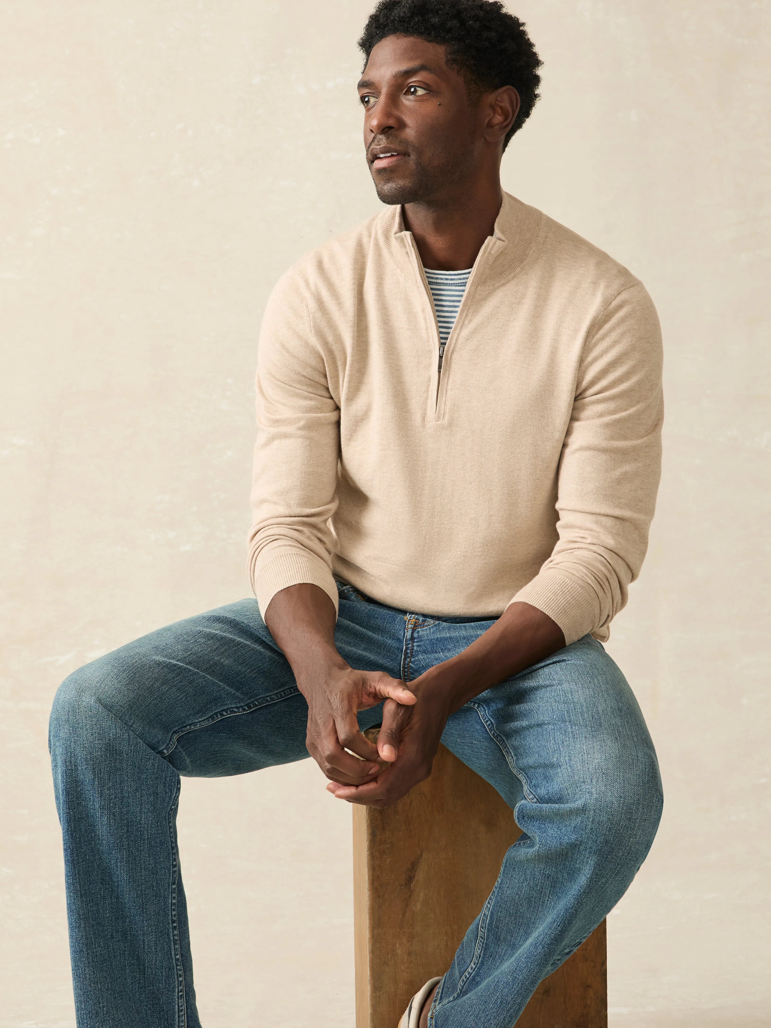 Movement™ Quarter Zip Sweater (Tall) - Soft Dune Heather sold by Faherty product image thumbnail 3