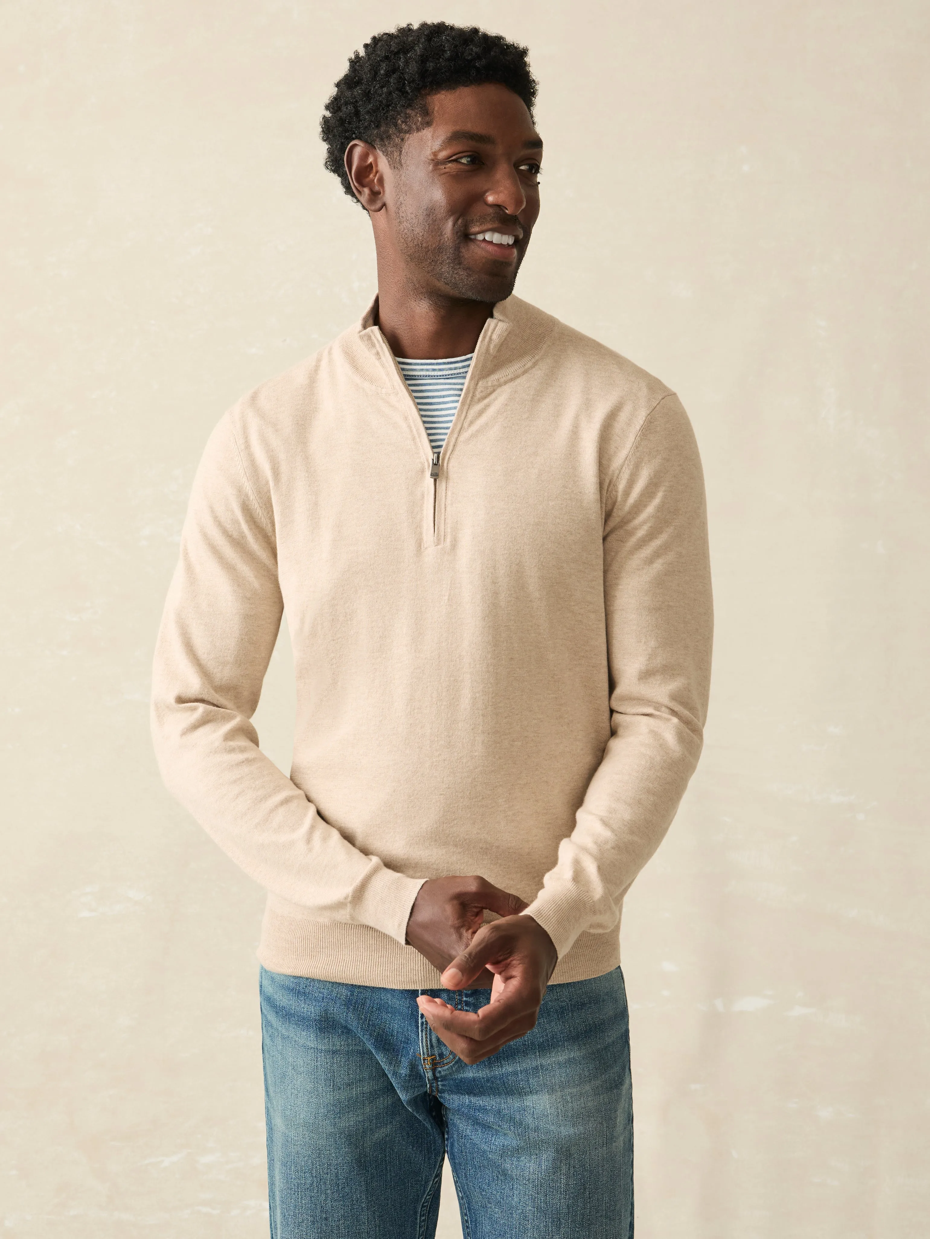 Movement™ Quarter Zip Sweater (Tall) - Soft Dune Heather sold by Faherty product image thumbnail 2