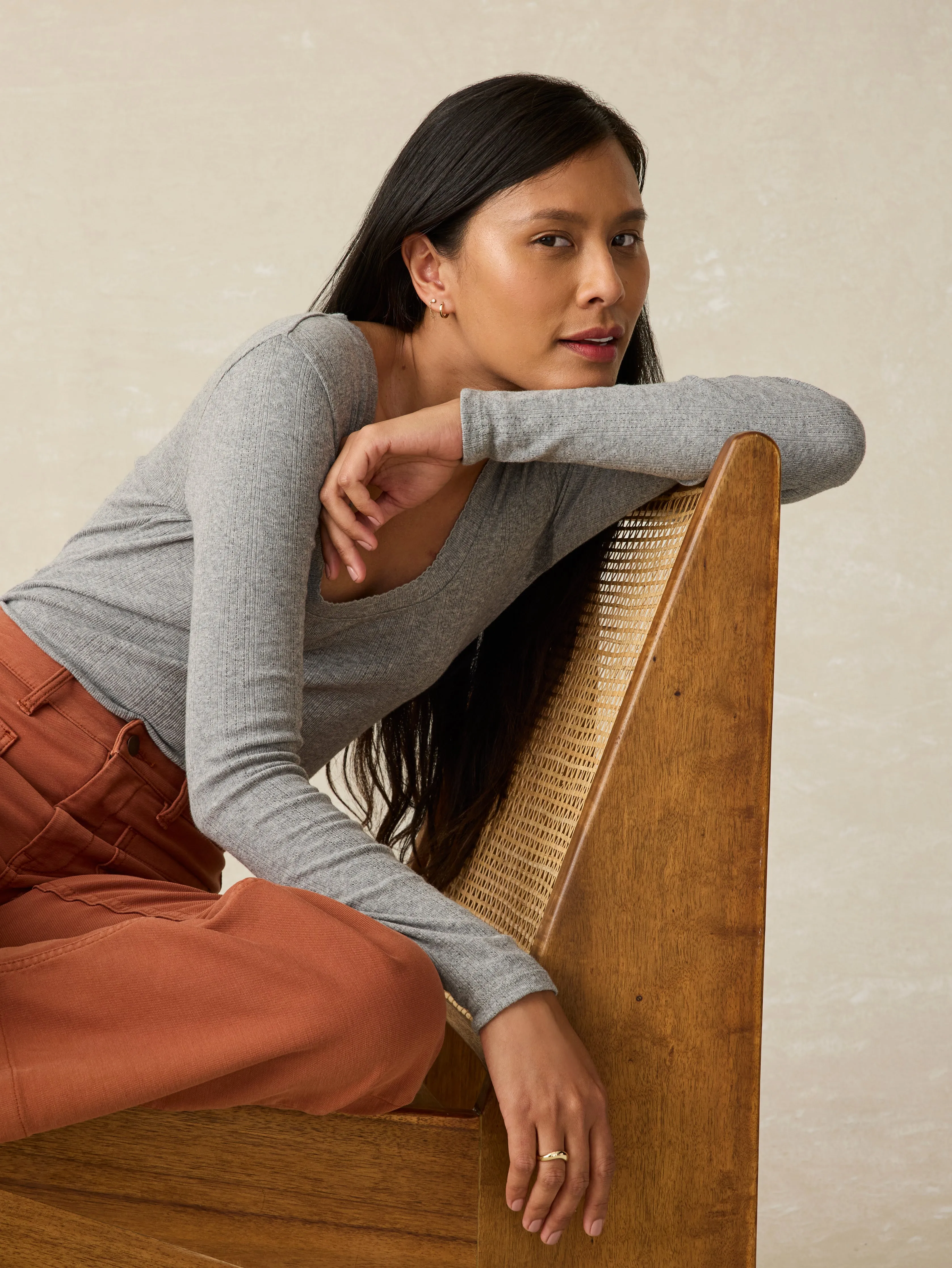 Pacific Pointelle Scoop Neck - Stonehill Heather sold by Faherty product image thumbnail 3