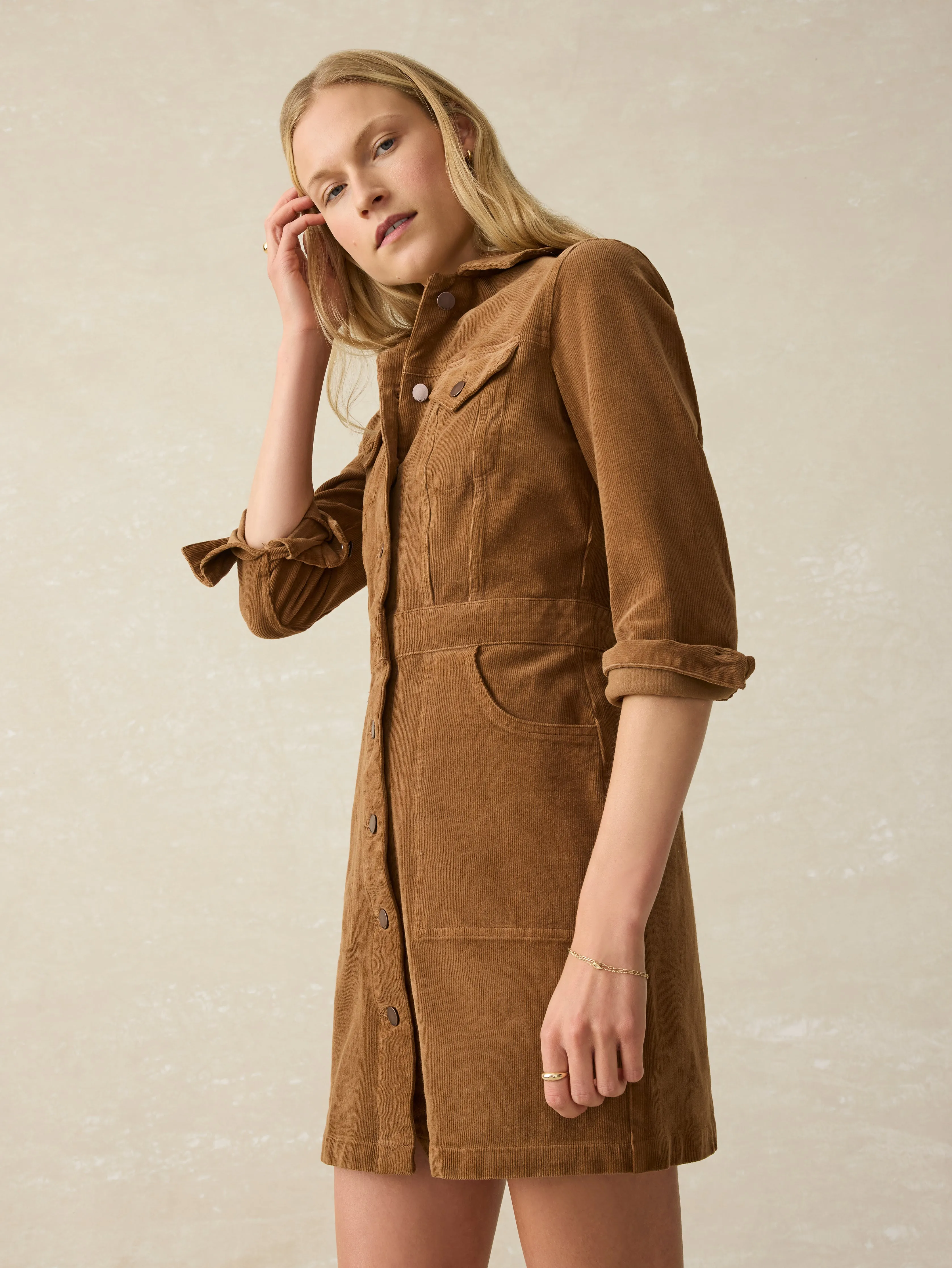 Softstretch Cord Michelle Dress - Cord Brown sold by Faherty product image thumbnail 3