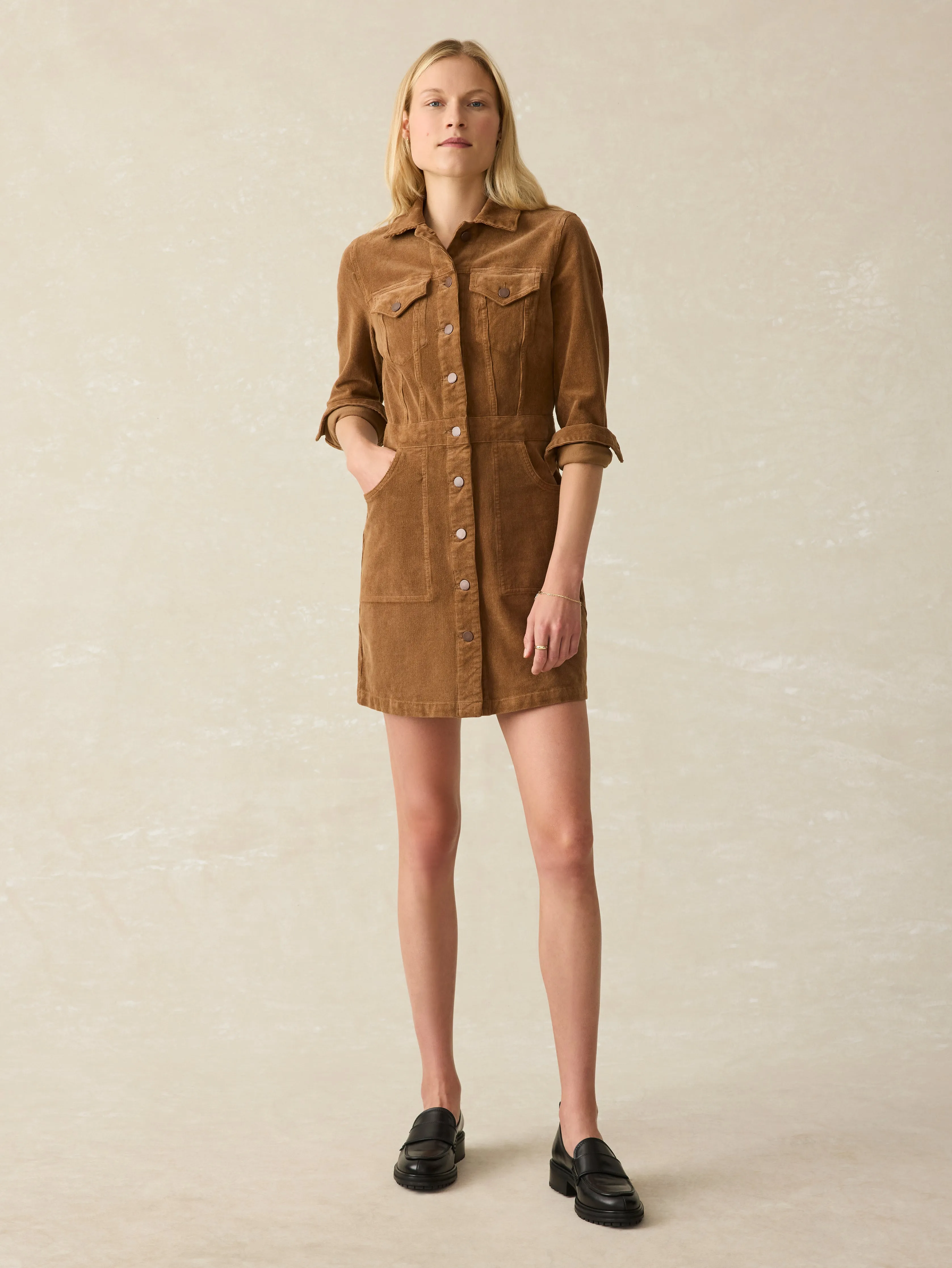 Softstretch Cord Michelle Dress - Cord Brown sold by Faherty product image thumbnail 4