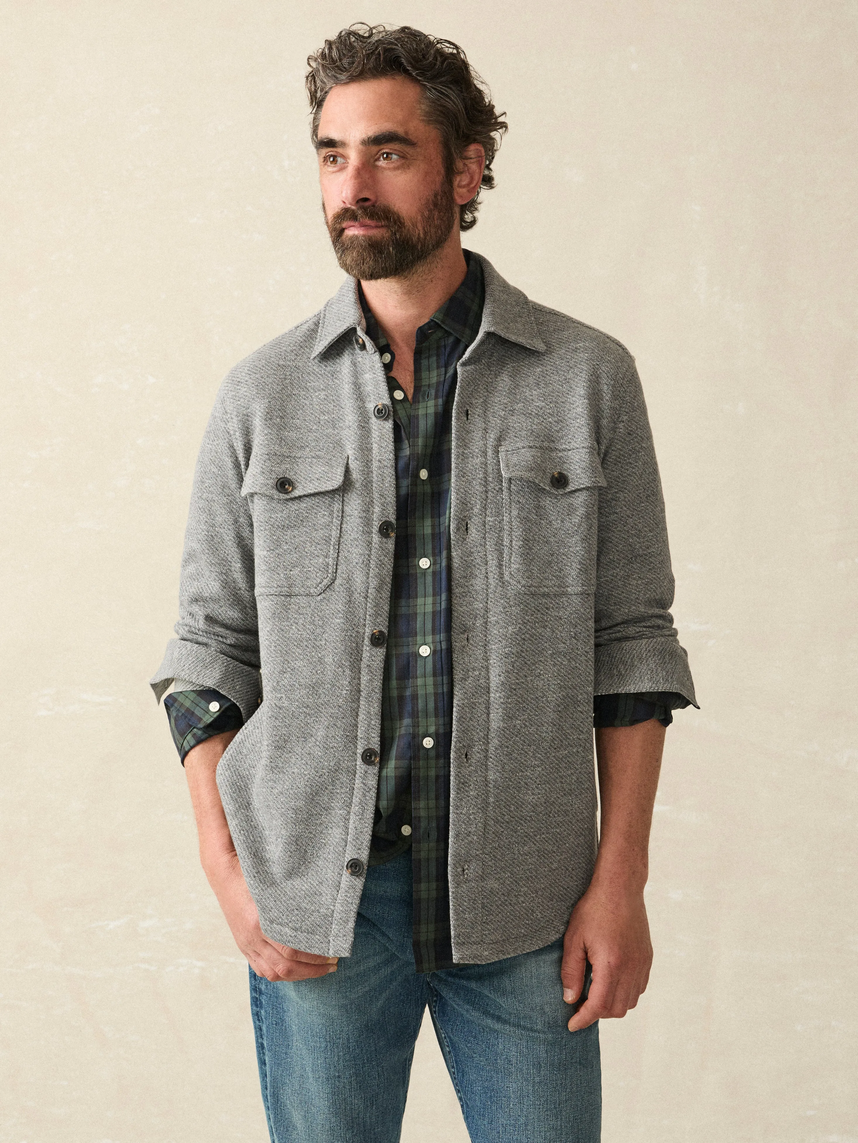 Inlet Knit CPO - Medium Grey Melange sold by Faherty