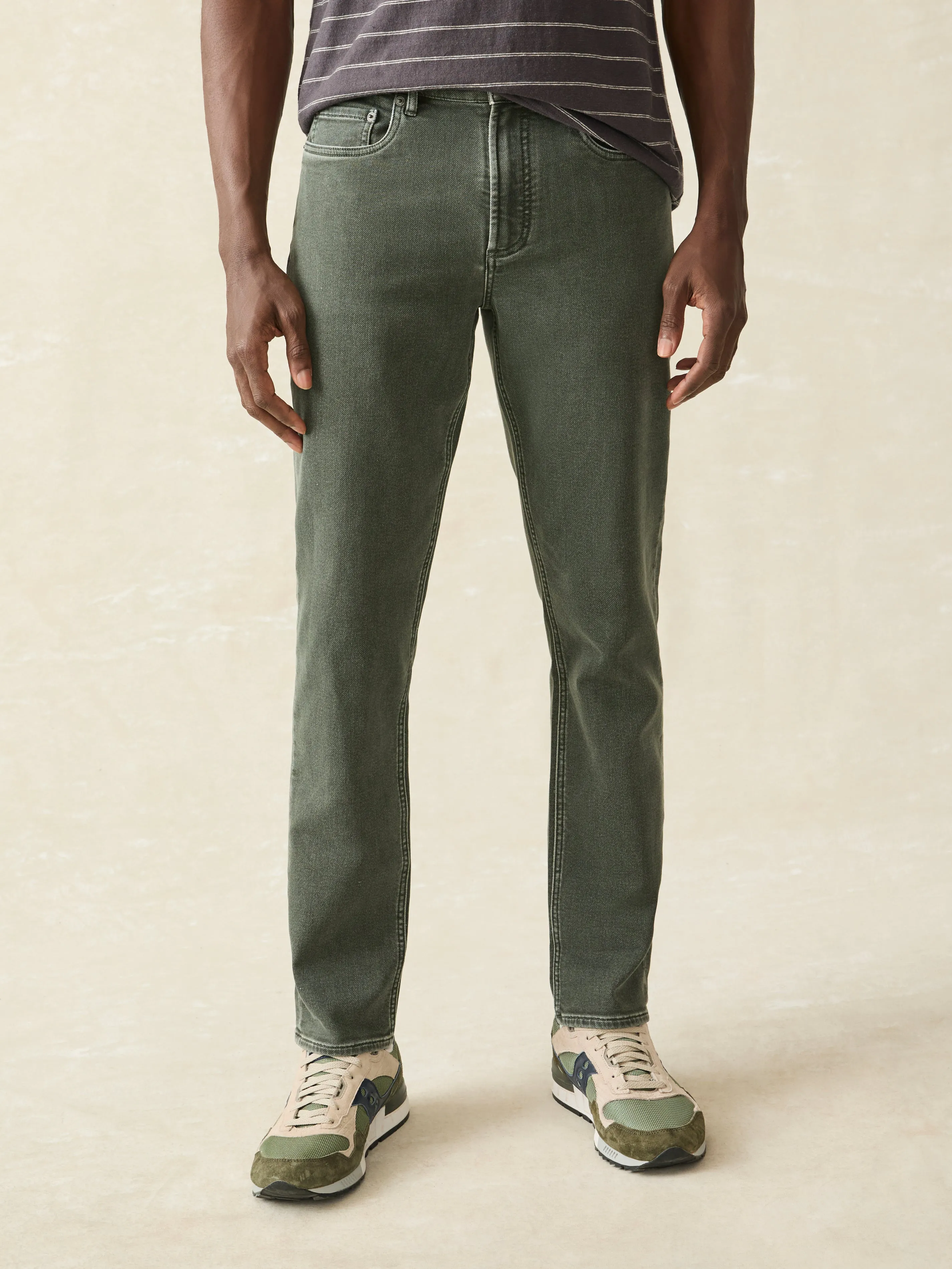 Stretch Terry 5-Pocket Pant - Fall Olive sold by Faherty