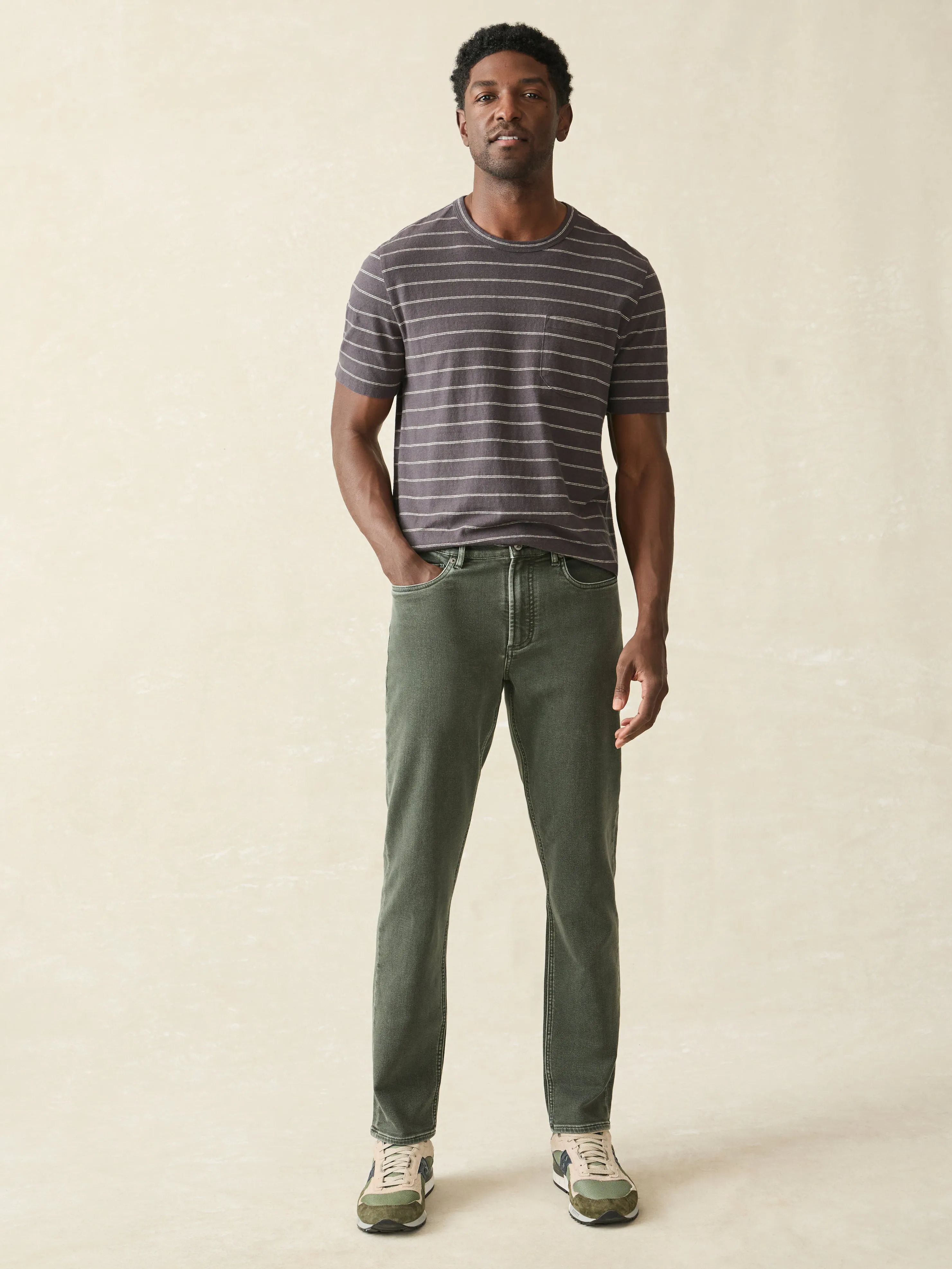 Stretch Terry 5-Pocket Pant - Fall Olive sold by Faherty product image thumbnail 3