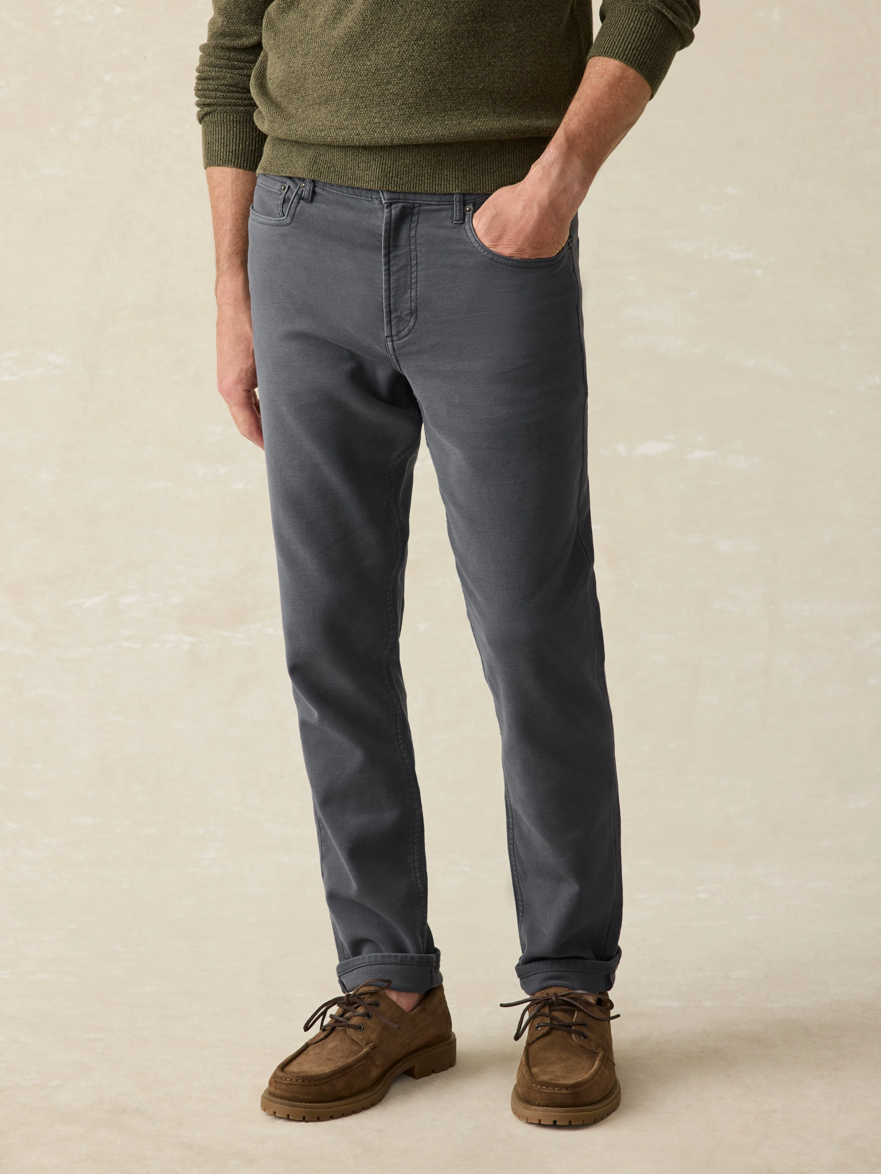 Stretch Terry 5-Pocket Pant - Deepest Navy sold by Faherty