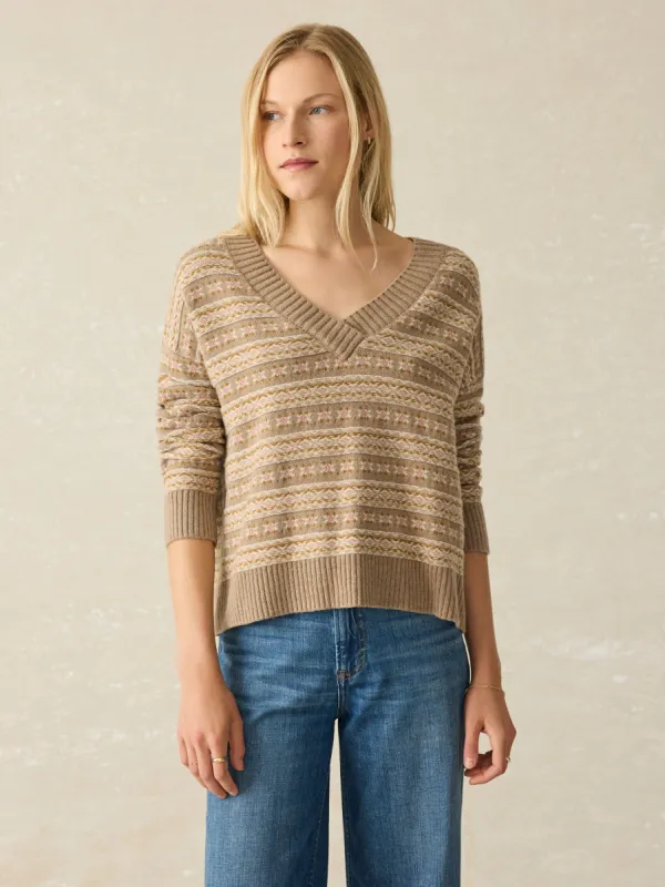 Highland Fairisle V-Neck Sweater - Sugar Cookie Fairisle sold by Faherty