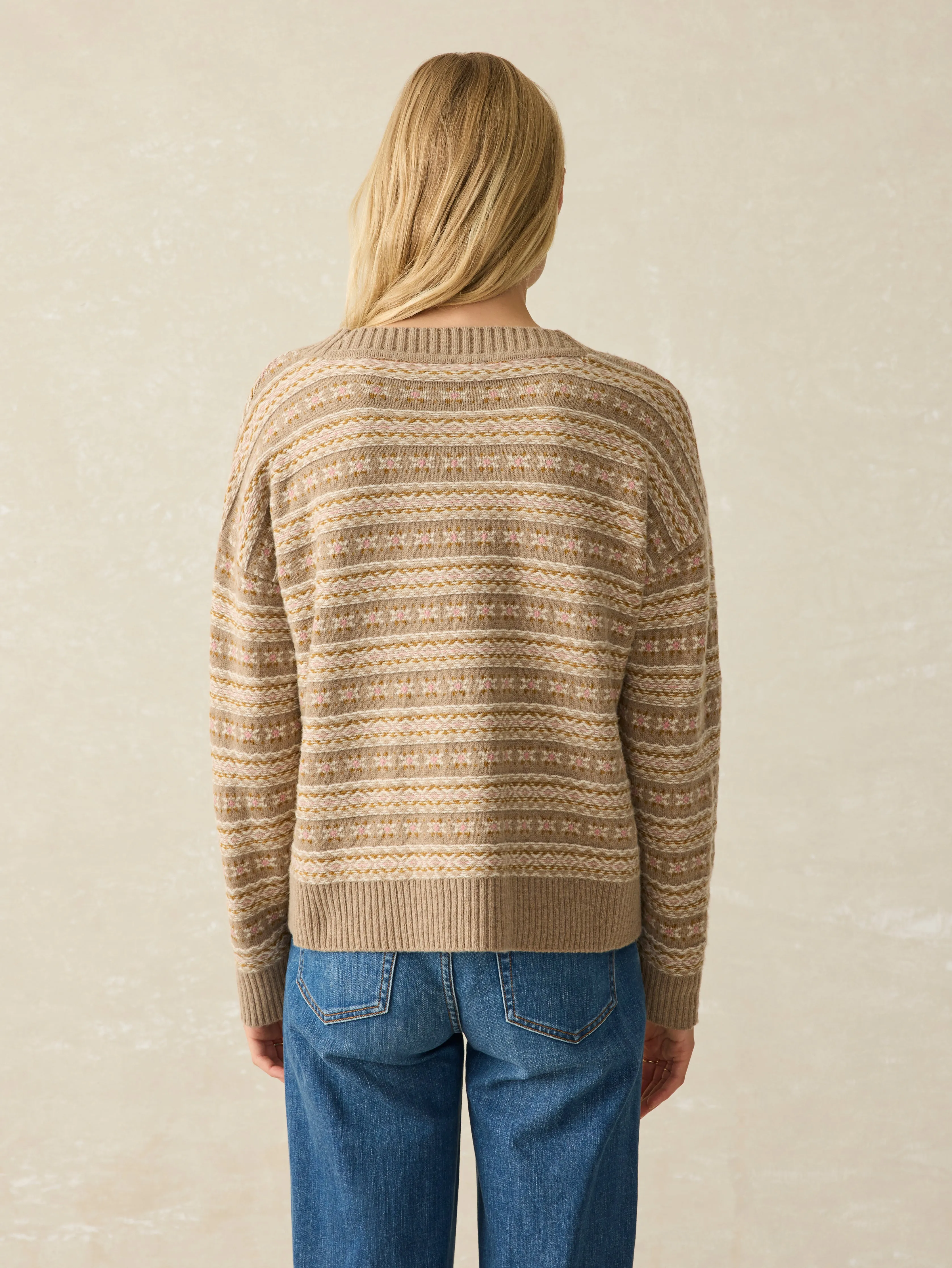 Highland Fairisle V-Neck Sweater - Sugar Cookie Fairisle sold by Faherty product image thumbnail 5