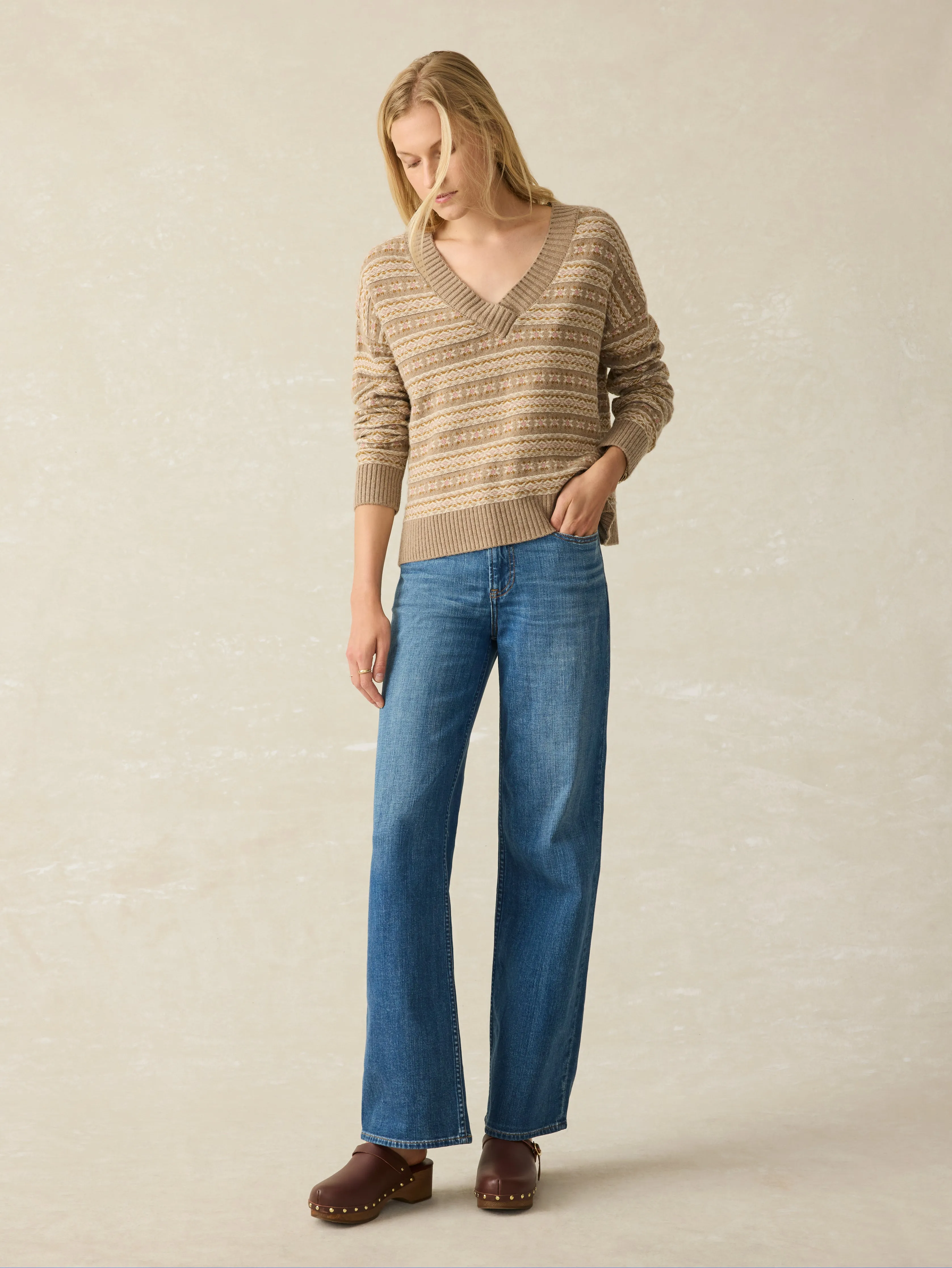 Highland Fairisle V-Neck Sweater - Sugar Cookie Fairisle sold by Faherty product image thumbnail 4