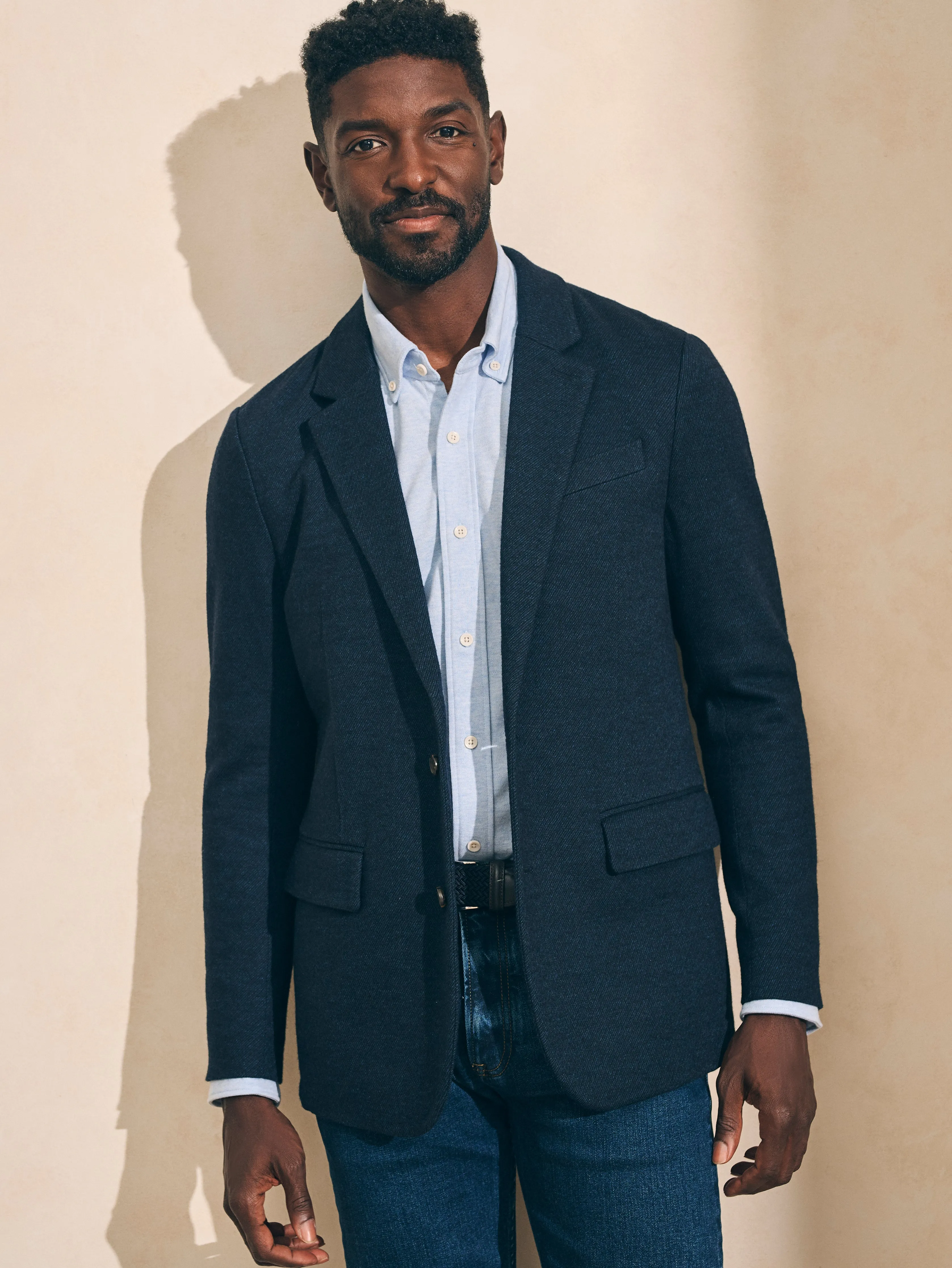 Reserve Twill Knit Blazer - Navy Marl Twill sold by Faherty