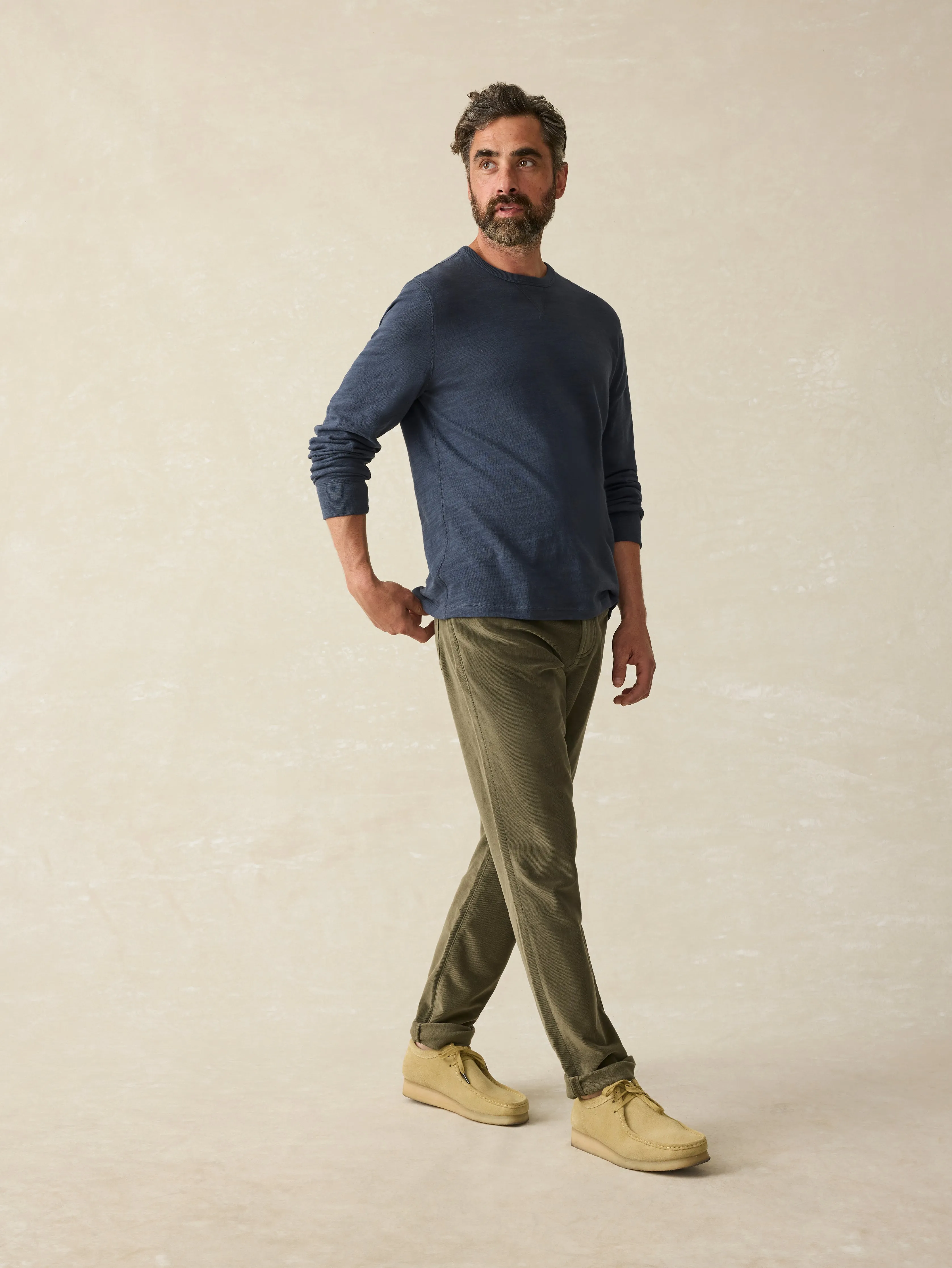 Stretch Terry Corduroy 5-Pocket Pant - Surplus Olive sold by Faherty product image thumbnail 4