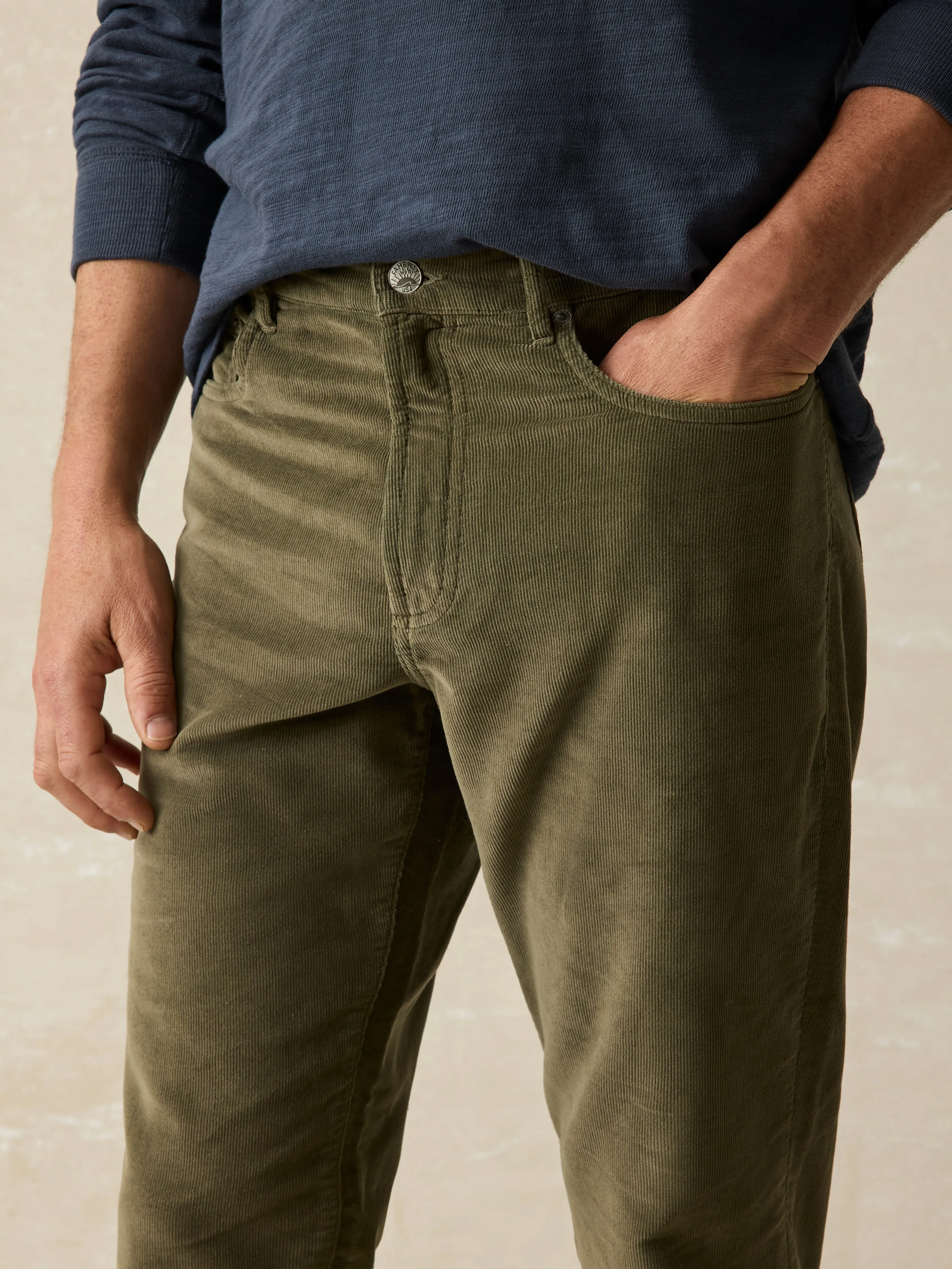 Stretch Terry Corduroy 5-Pocket Pant - Surplus Olive sold by Faherty product image thumbnail 2