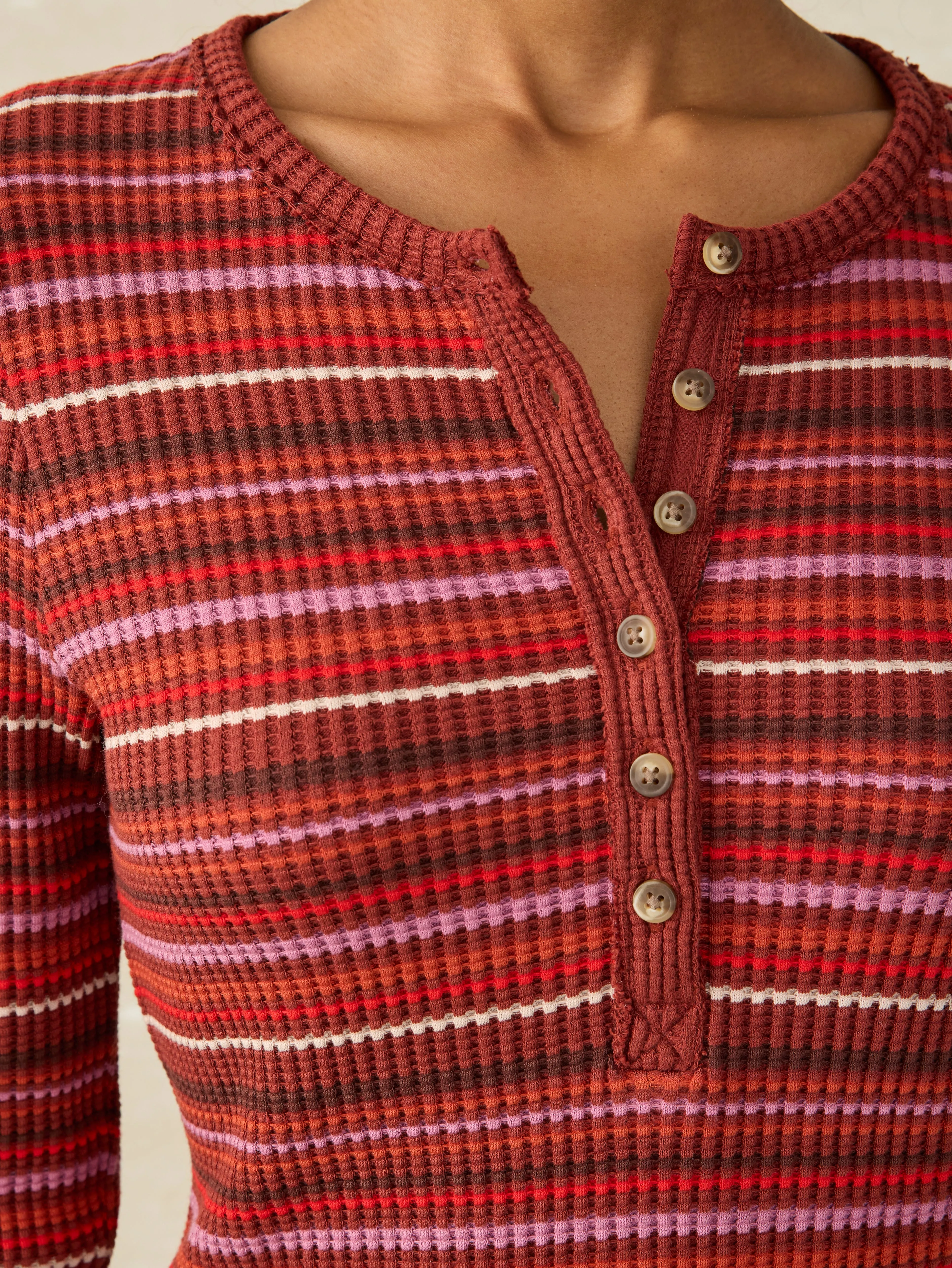 Legend™ Apres Waffle Henley - Sunset Ombre Stripe sold by Faherty product image thumbnail 2