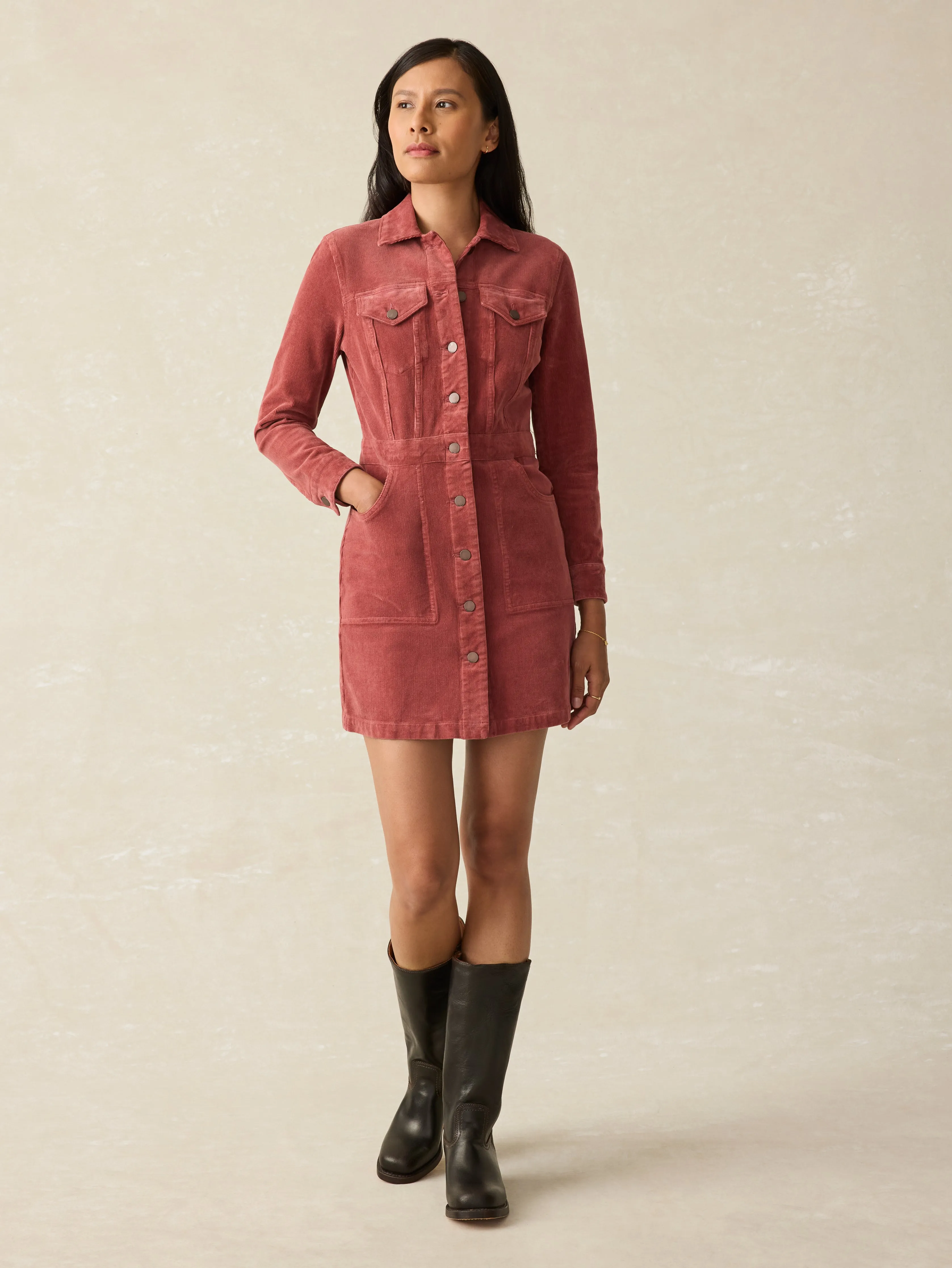 Softstretch Cord Michelle Dress - Spiced Apple sold by Faherty